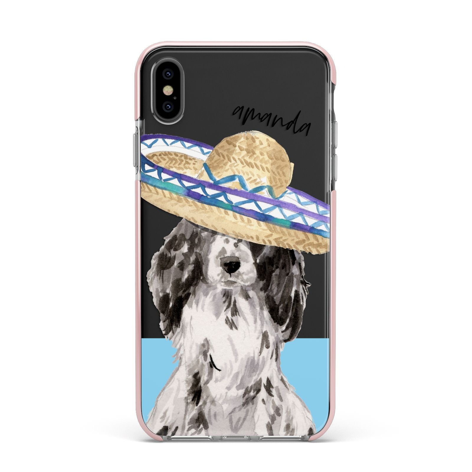 Personalised Cocker Spaniel Apple iPhone Xs Max Impact Case Pink Edge on Black Phone
