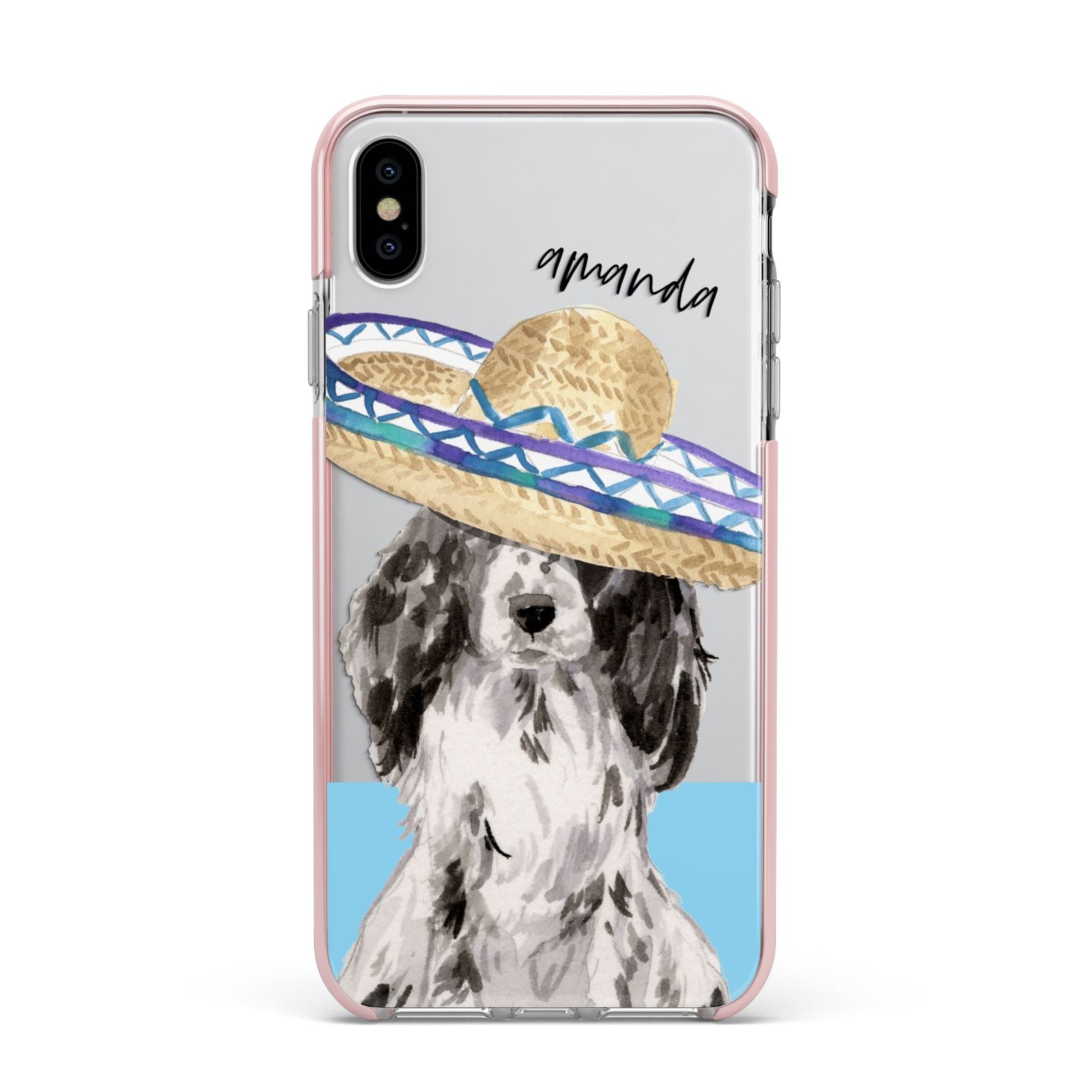 Personalised Cocker Spaniel Apple iPhone Xs Max Impact Case Pink Edge on Silver Phone
