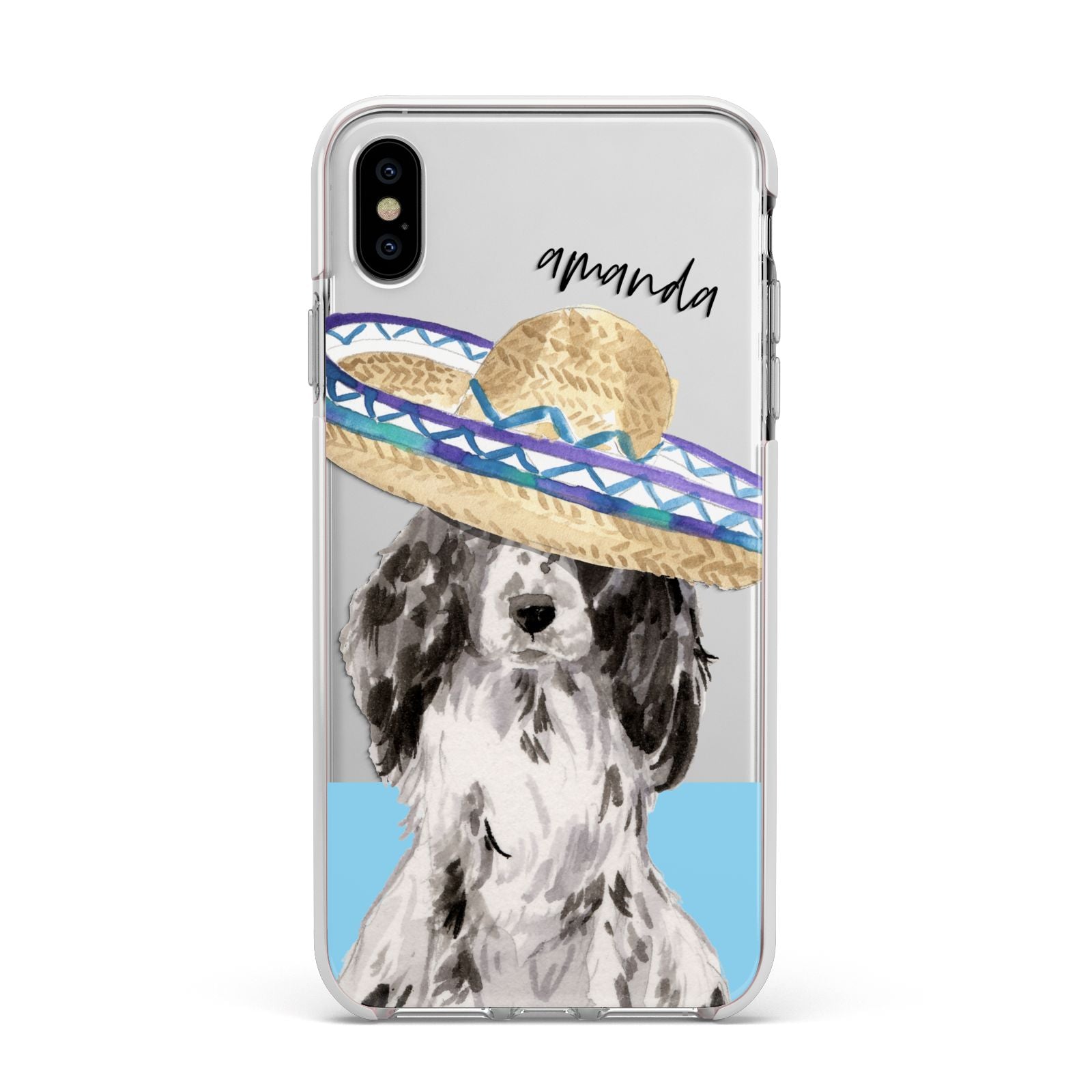 Personalised Cocker Spaniel Apple iPhone Xs Max Impact Case White Edge on Silver Phone
