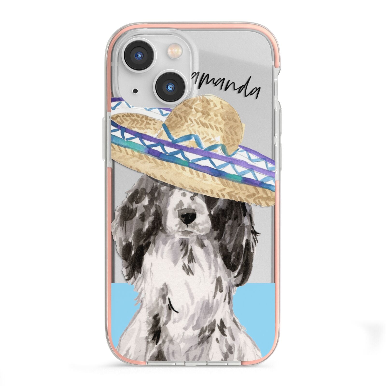Personalised Cocker Spaniel iPhone 13 Mini TPU Impact Case with Pink Edges