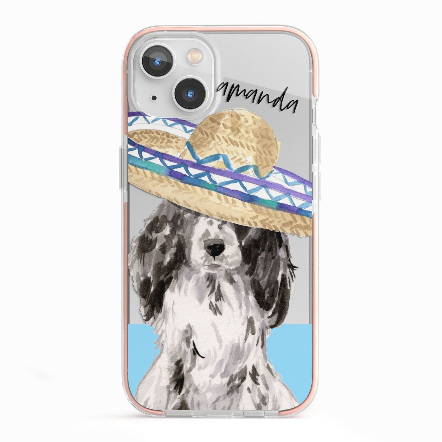 Personalised Cocker Spaniel iPhone 13 TPU Impact Case with Pink Edges