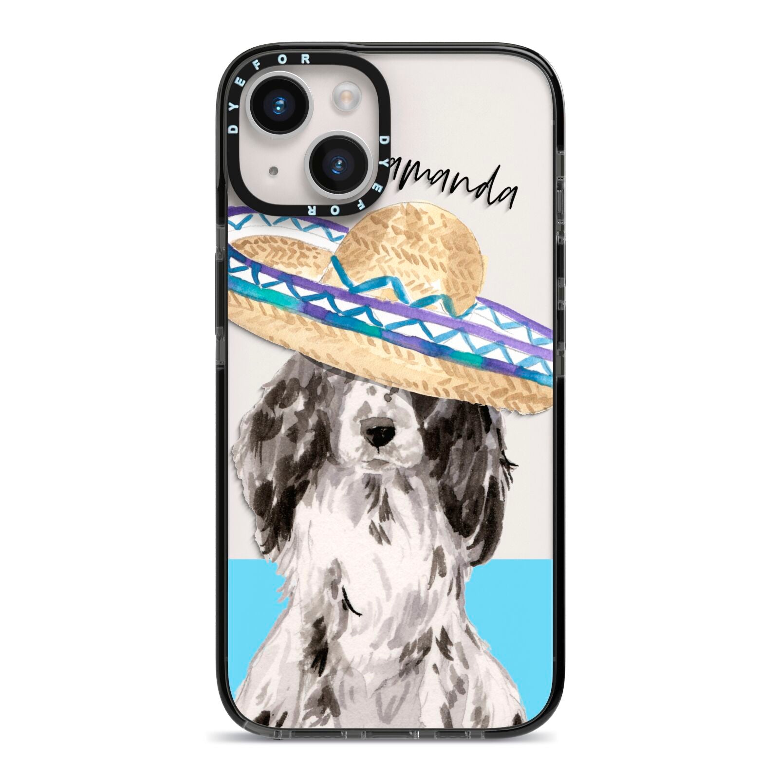 Personalised Cocker Spaniel iPhone 14 Black Impact Case on Silver phone