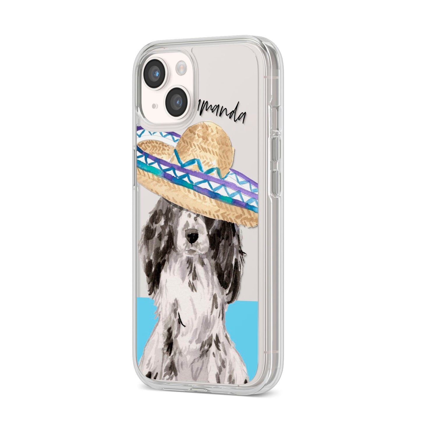 Personalised Cocker Spaniel iPhone 14 Clear Tough Case Starlight Angled Image