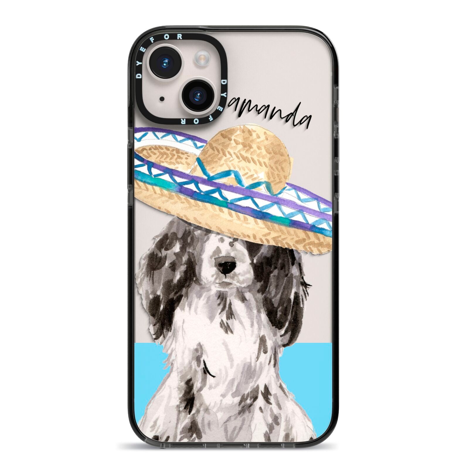 Personalised Cocker Spaniel iPhone 14 Plus Black Impact Case on Silver phone