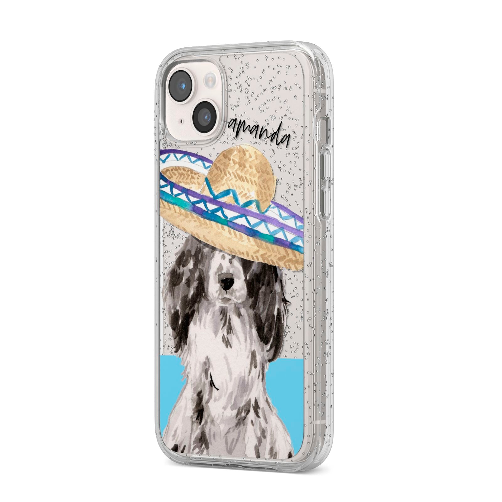 Personalised Cocker Spaniel iPhone 14 Plus Glitter Tough Case Starlight Angled Image
