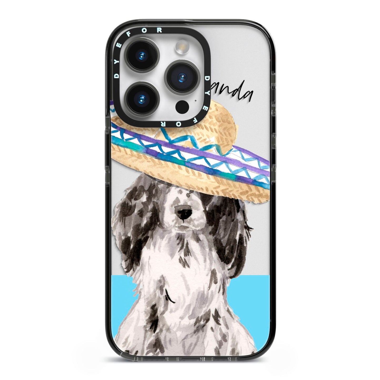 Personalised Cocker Spaniel iPhone 14 Pro Black Impact Case on Silver phone