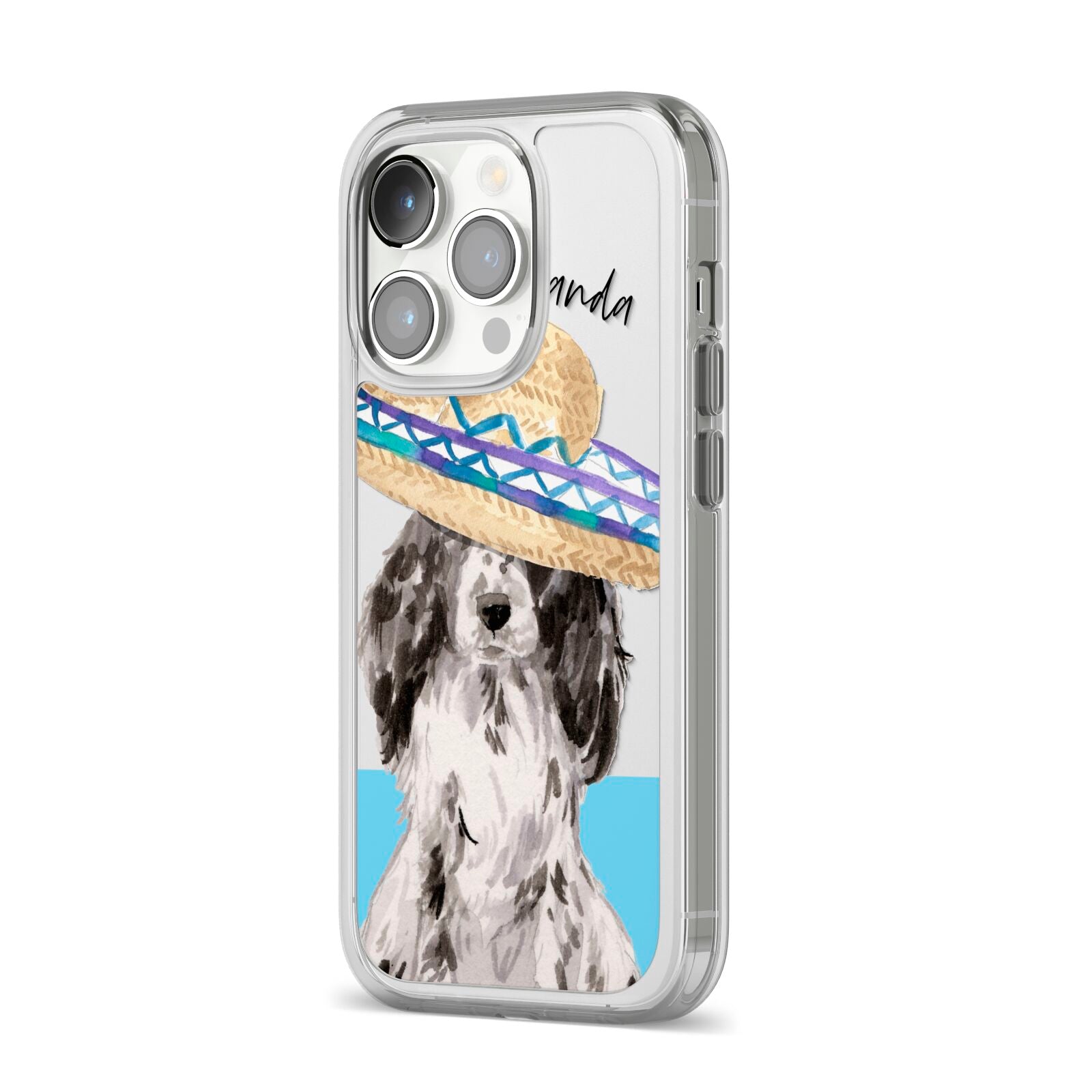 Personalised Cocker Spaniel iPhone 14 Pro Clear Tough Case Silver Angled Image