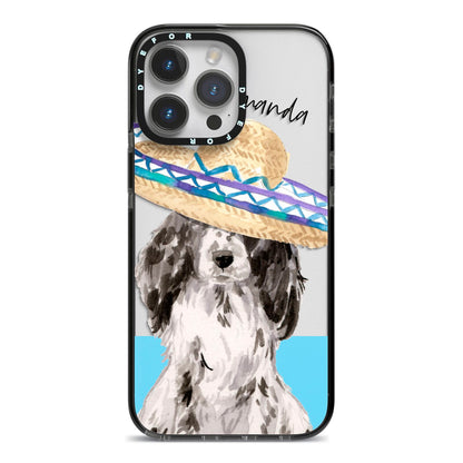 Personalised Cocker Spaniel iPhone 14 Pro Max Black Impact Case on Silver phone
