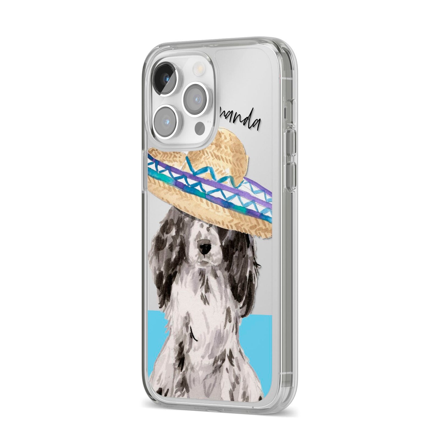 Personalised Cocker Spaniel iPhone 14 Pro Max Clear Tough Case Silver Angled Image