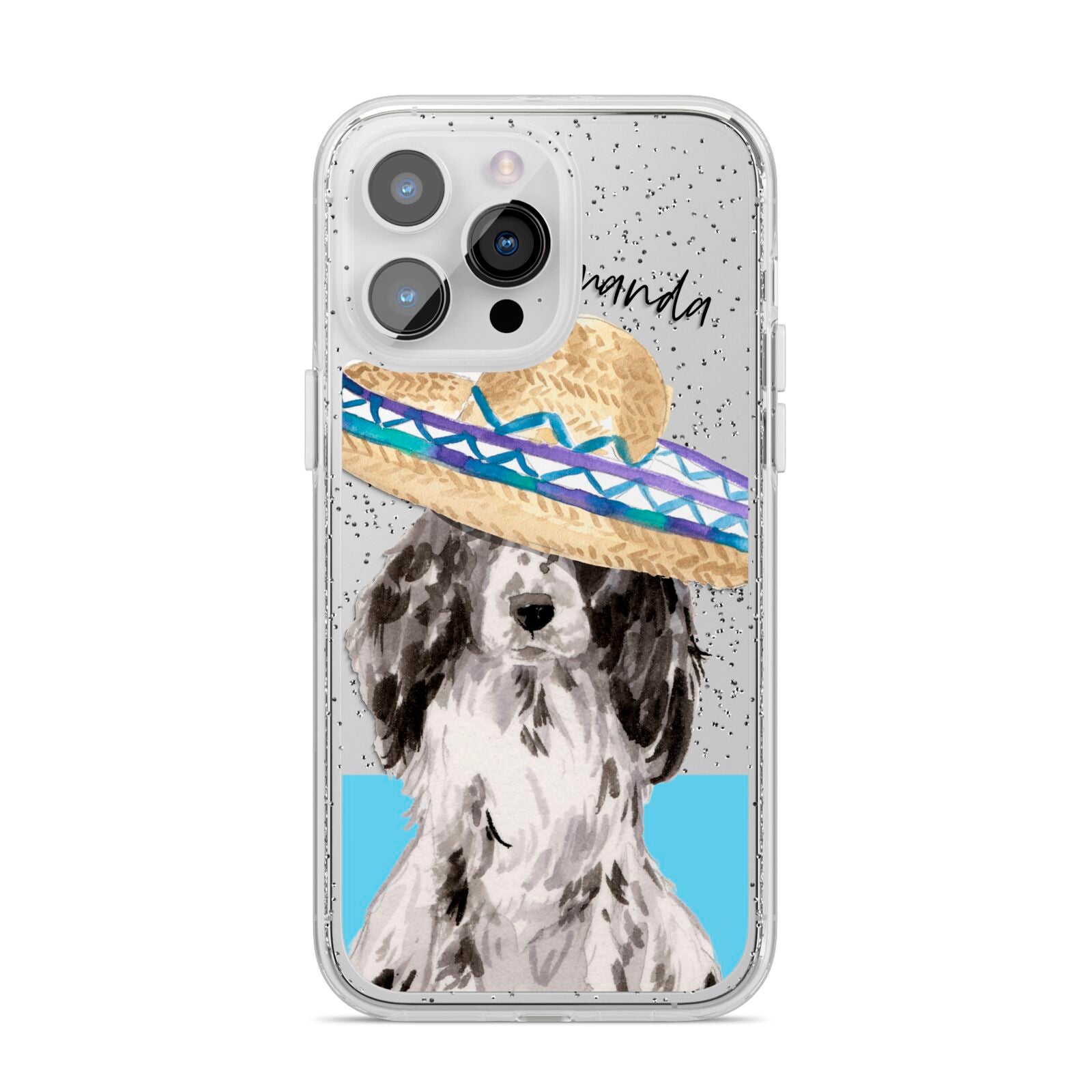 Personalised Cocker Spaniel iPhone 14 Pro Max Glitter Tough Case Silver