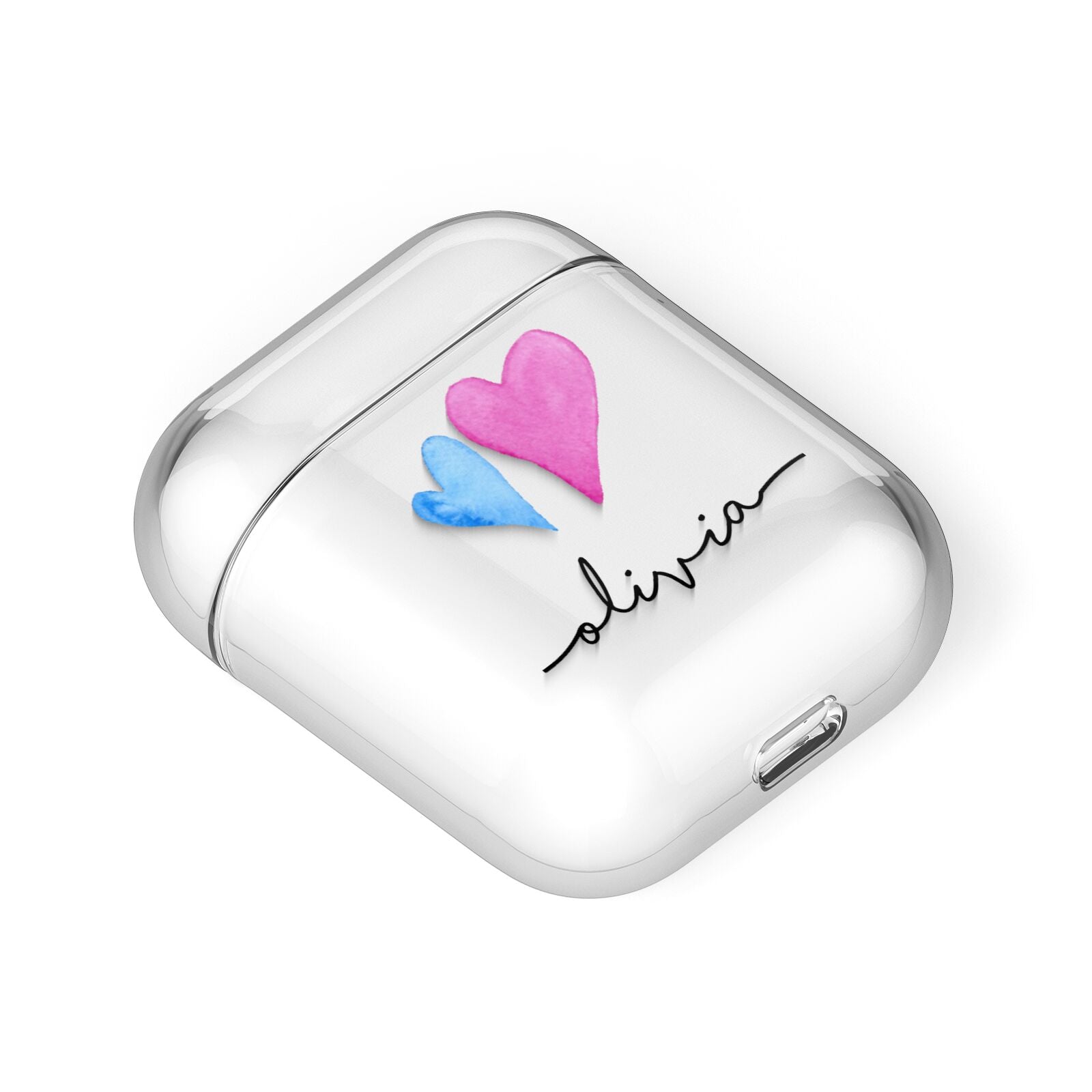 Personalised Confetti Hearts AirPods Case Laid Flat