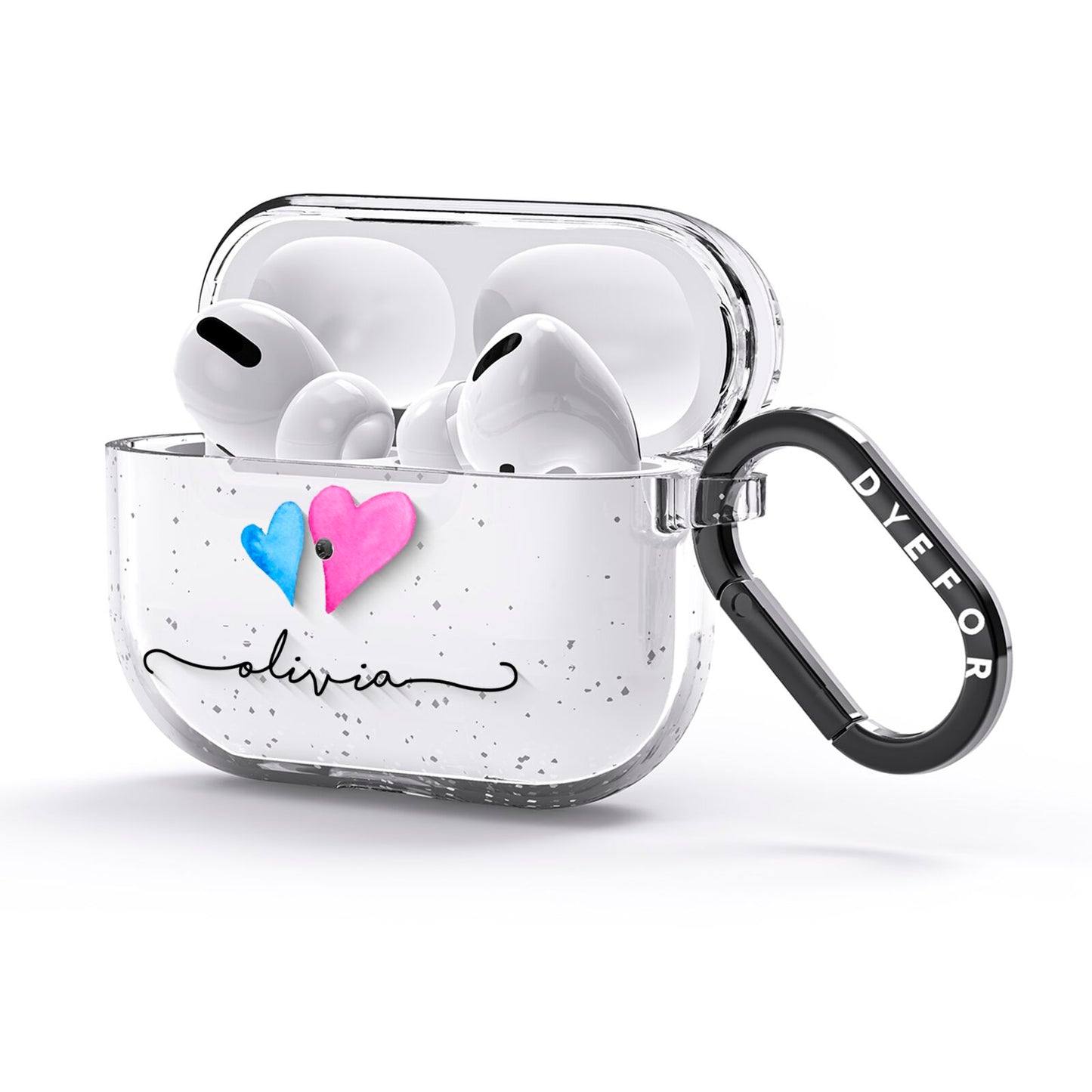 Personalised Confetti Hearts AirPods Glitter Case 3rd Gen Side Image