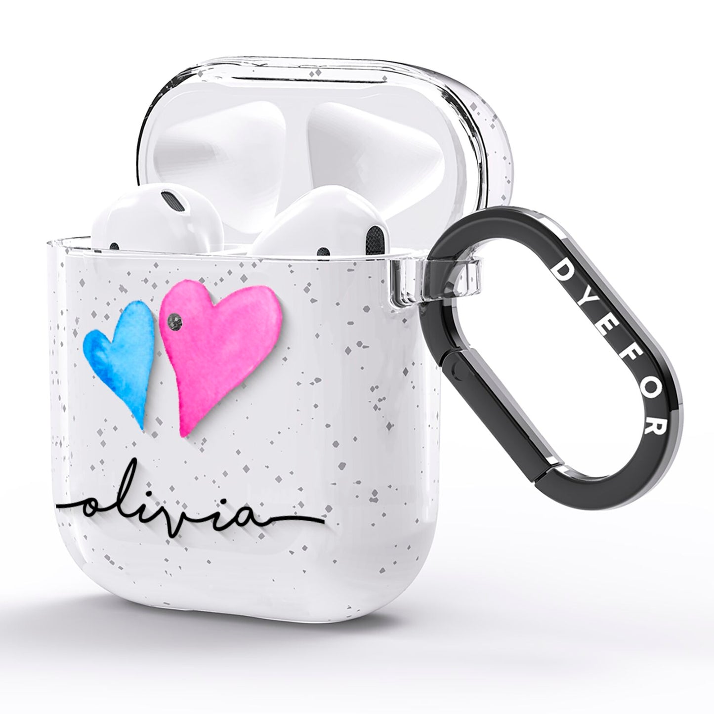 Personalised Confetti Hearts AirPods Glitter Case Side Image