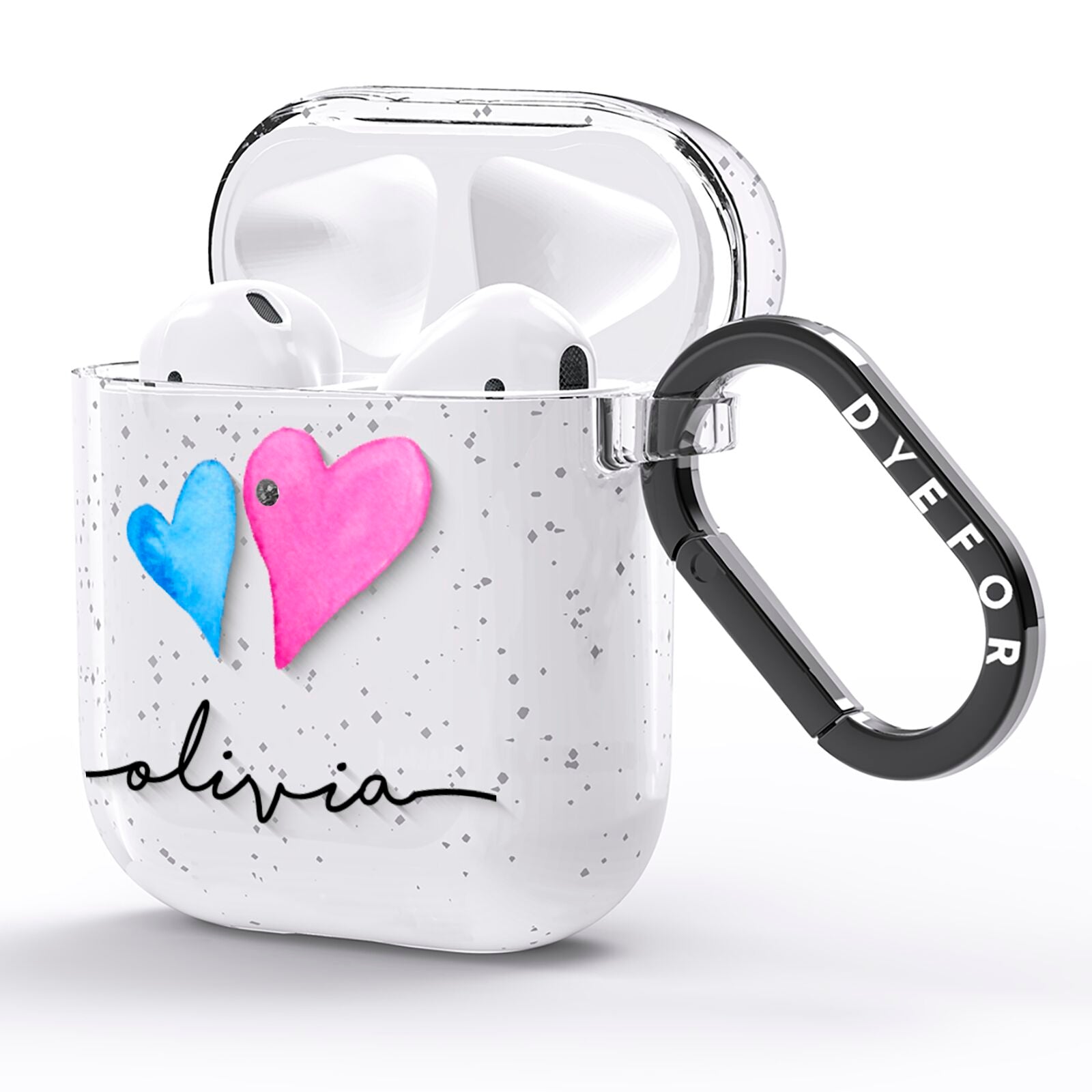 Personalised Confetti Hearts AirPods Glitter Case Side Image