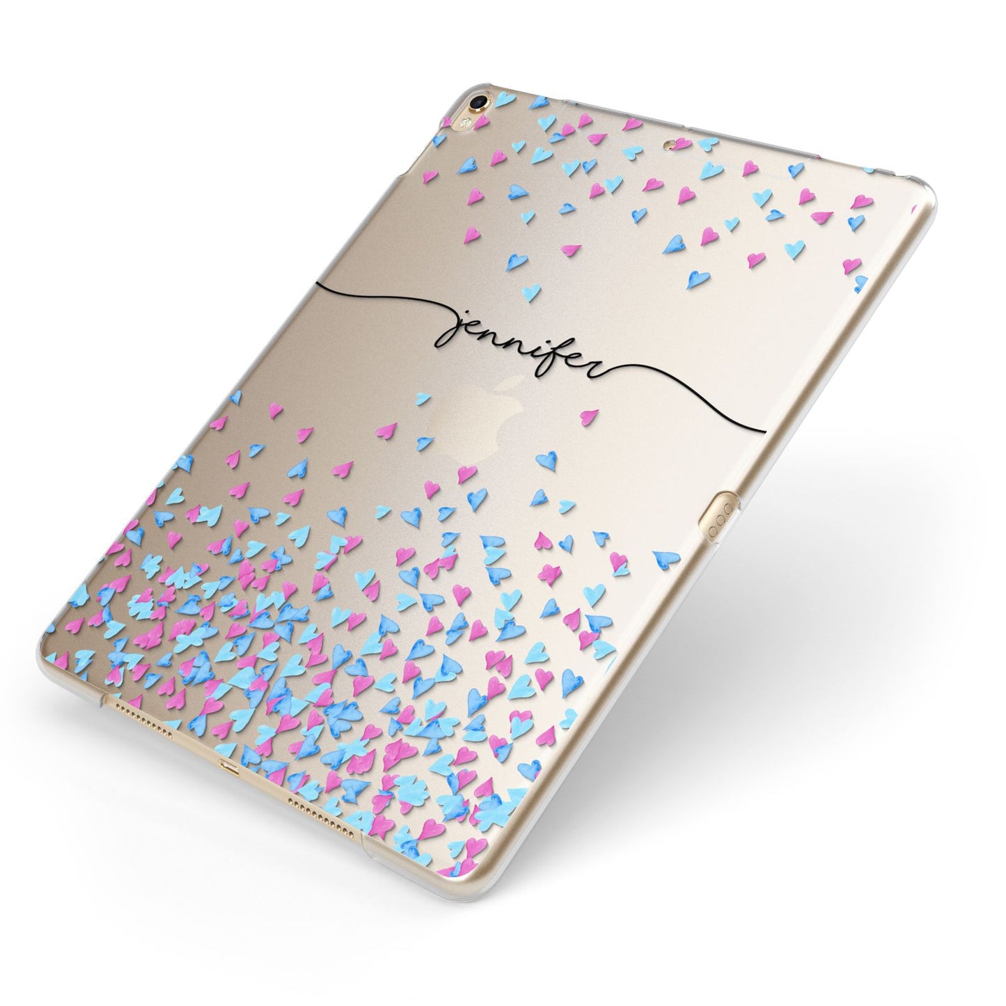 Personalised Confetti Hearts Apple iPad Case on Gold iPad Side View