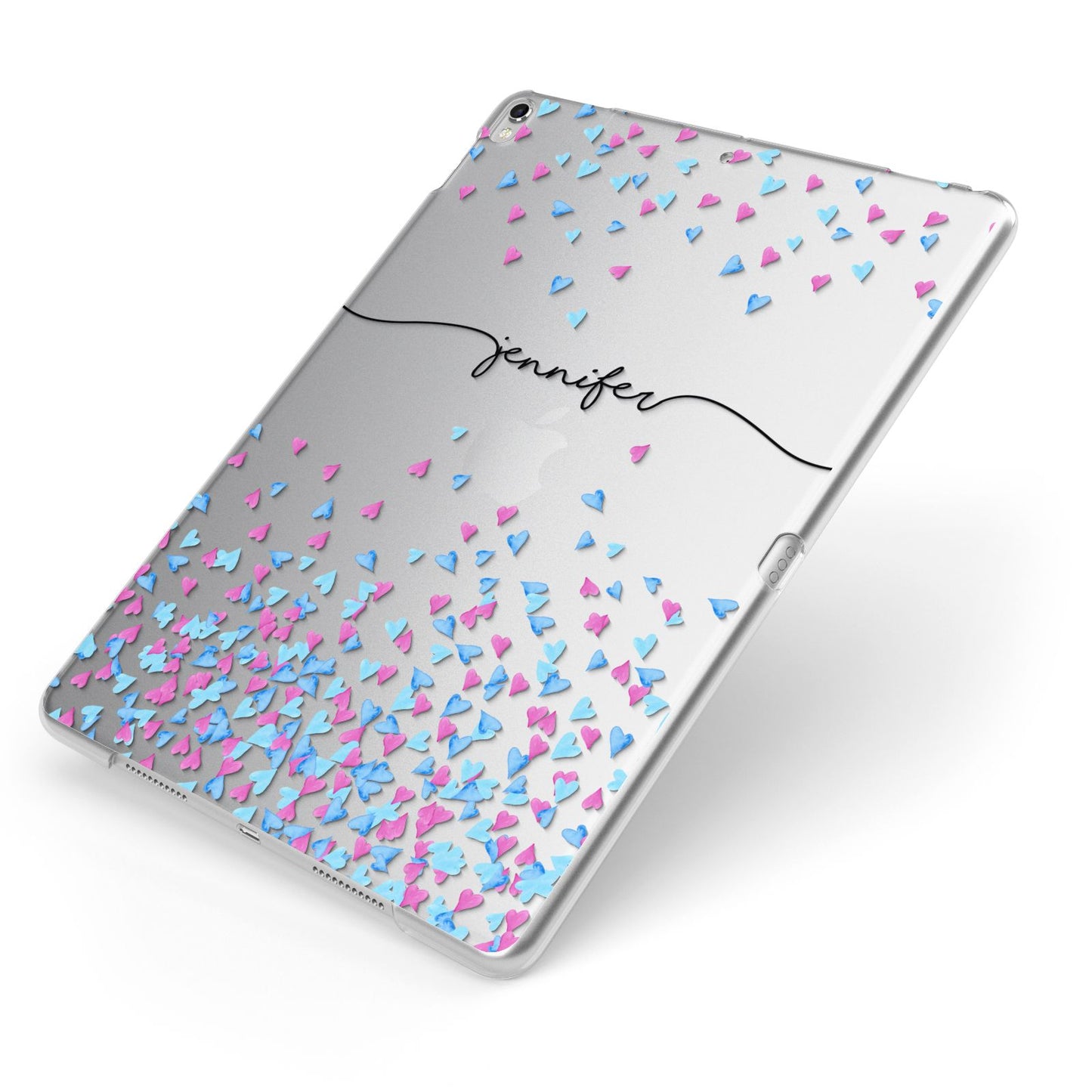 Personalised Confetti Hearts Apple iPad Case on Silver iPad Side View