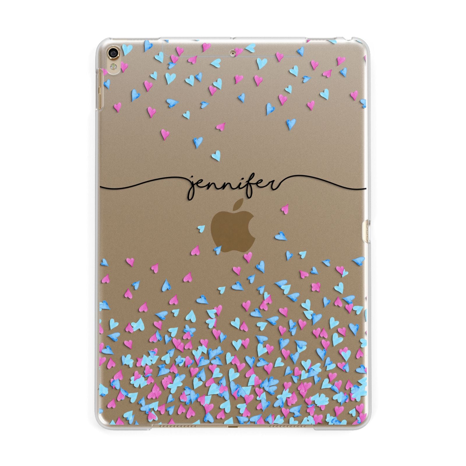Personalised Confetti Hearts Apple iPad Gold Case