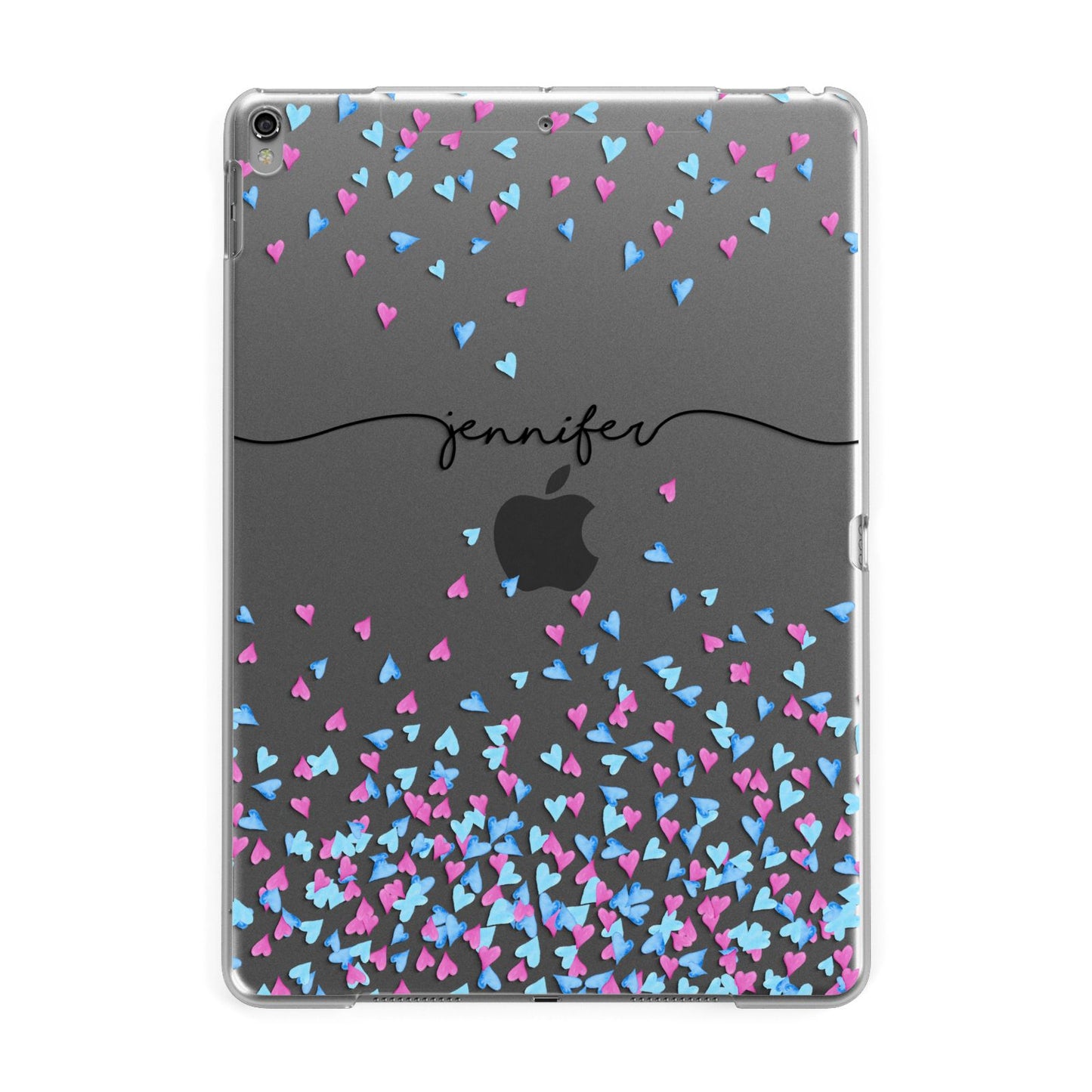 Personalised Confetti Hearts Apple iPad Grey Case