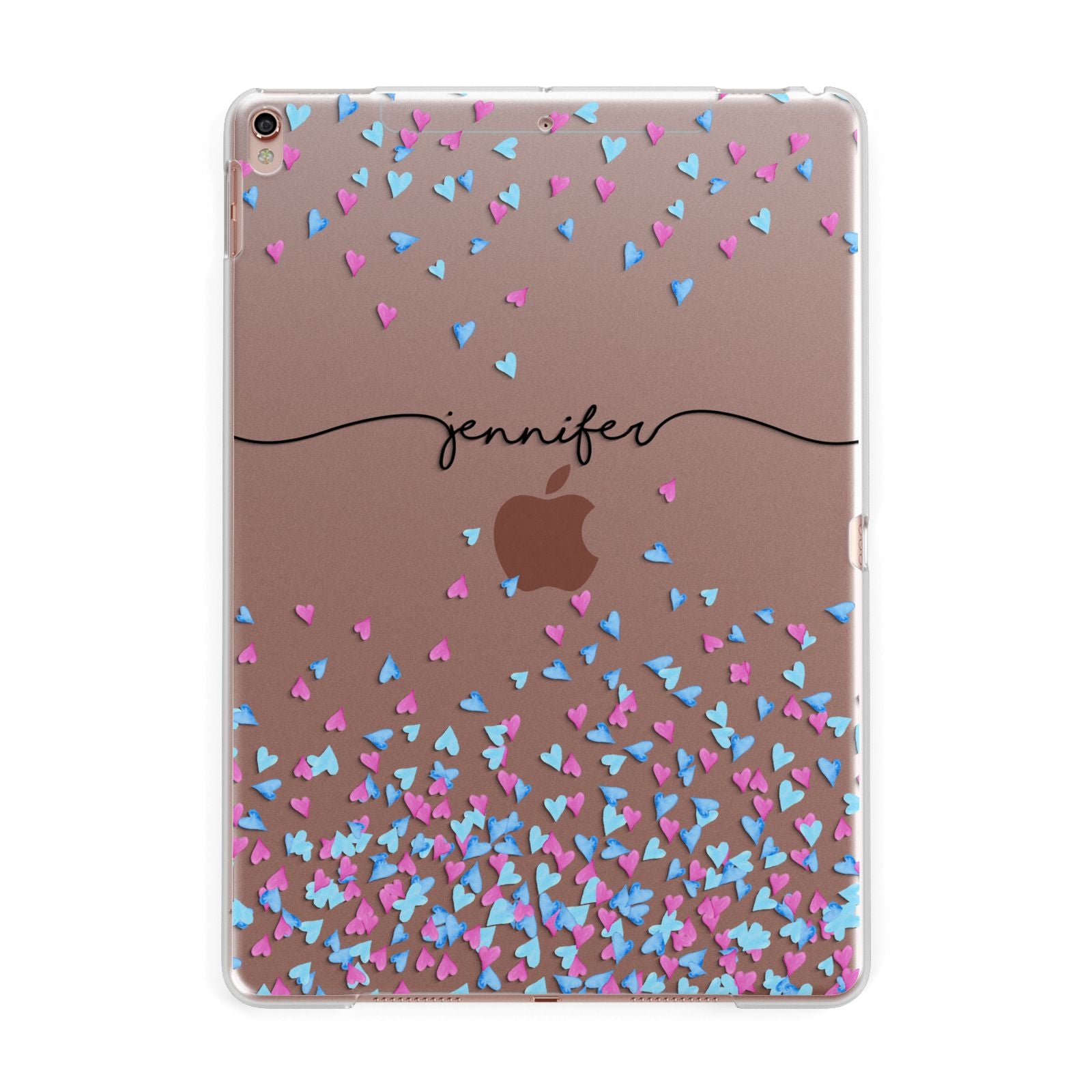 Personalised Confetti Hearts Apple iPad Rose Gold Case