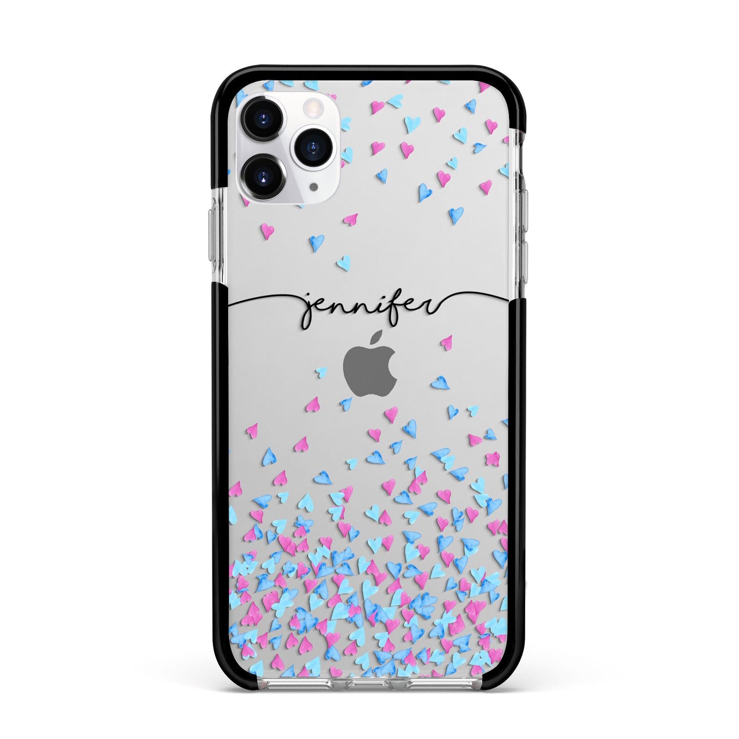 Personalised Confetti Hearts Apple iPhone 11 Pro Max in Silver with Black Impact Case