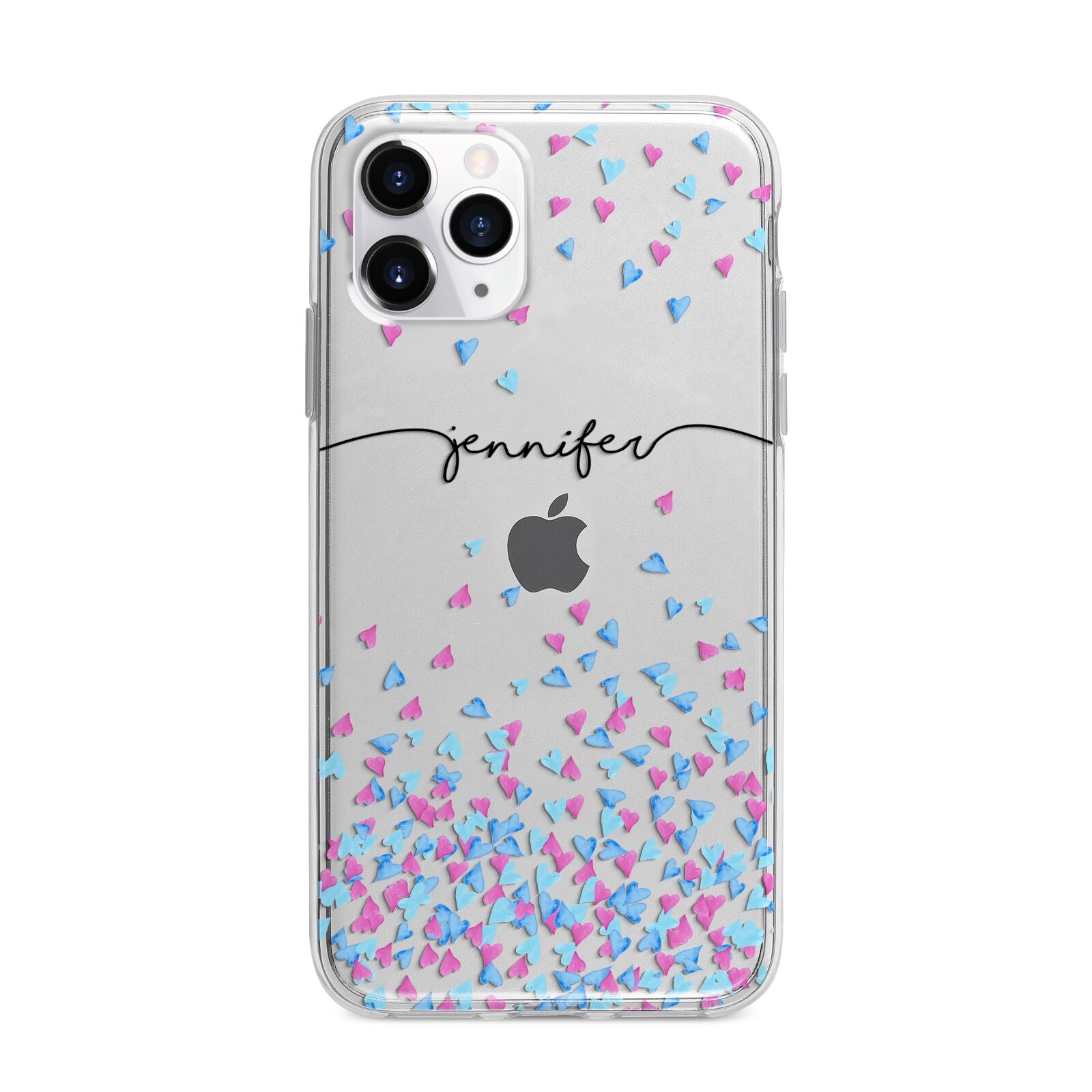 Personalised Confetti Hearts Apple iPhone 11 Pro Max in Silver with Bumper Case