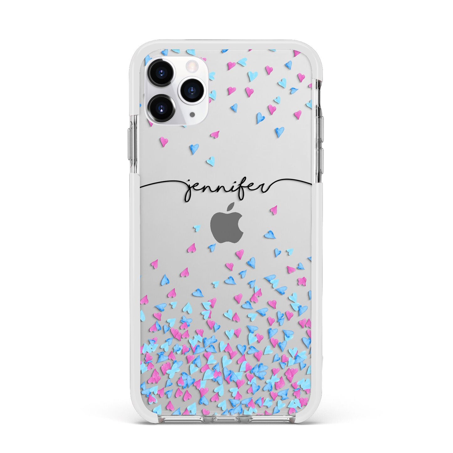 Personalised Confetti Hearts Apple iPhone 11 Pro Max in Silver with White Impact Case