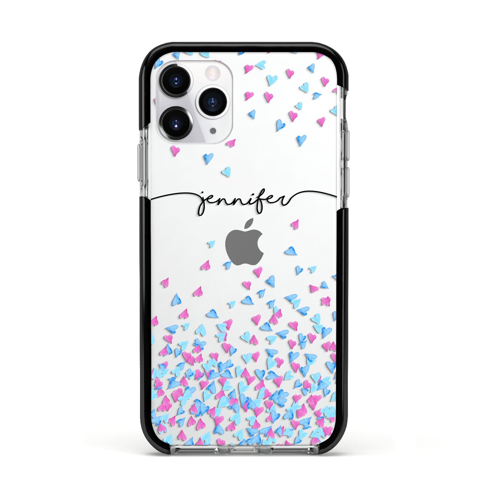 Personalised Confetti Hearts Apple iPhone 11 Pro in Silver with Black Impact Case
