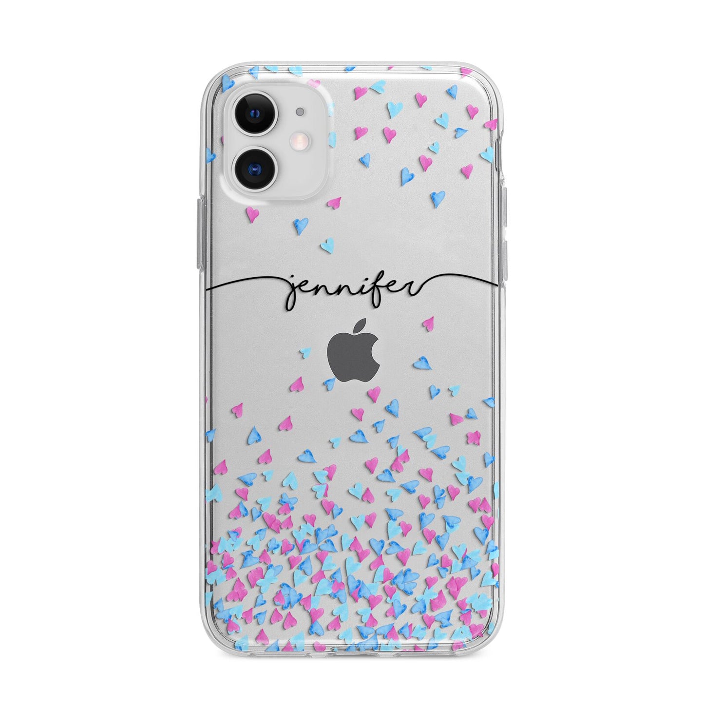 Personalised Confetti Hearts Apple iPhone 11 in White with Bumper Case
