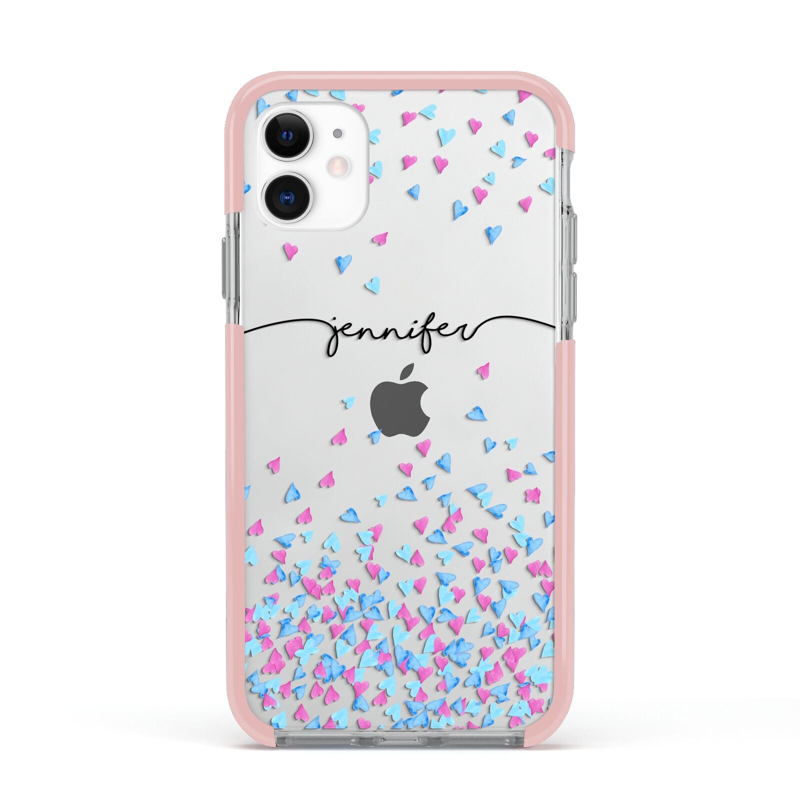 Personalised Confetti Hearts Apple iPhone 11 in White with Pink Impact Case