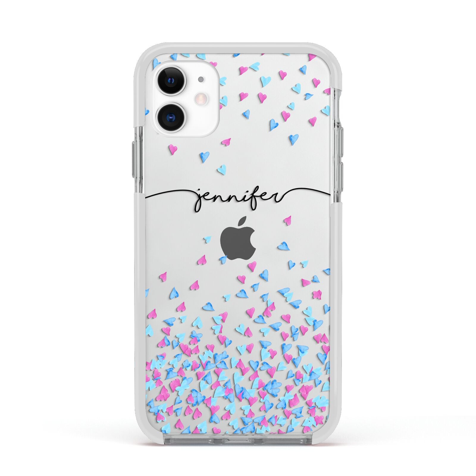 Personalised Confetti Hearts Apple iPhone 11 in White with White Impact Case