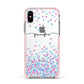Personalised Confetti Hearts Apple iPhone Xs Impact Case Pink Edge on Silver Phone