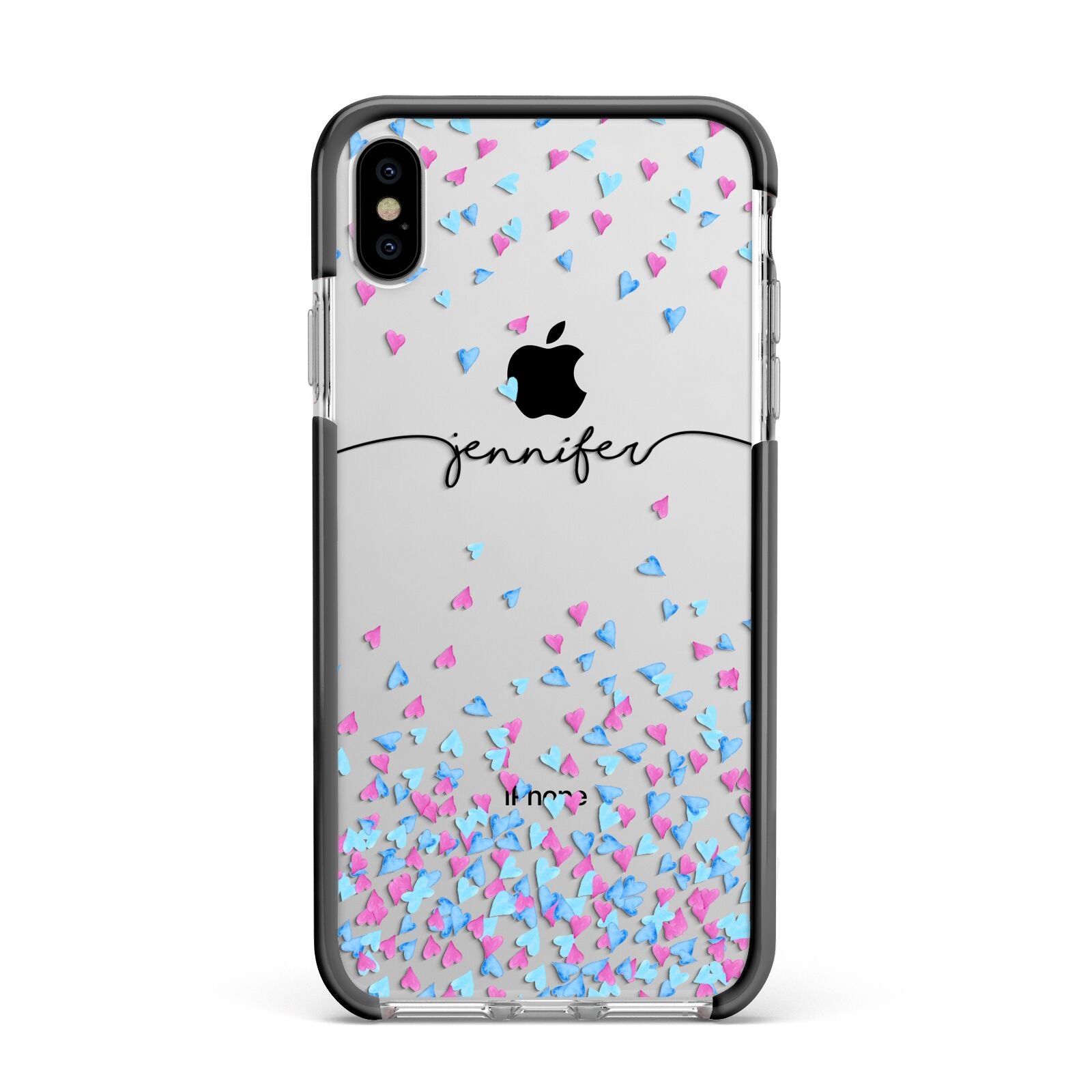 Personalised Confetti Hearts Apple iPhone Xs Max Impact Case Black Edge on Silver Phone