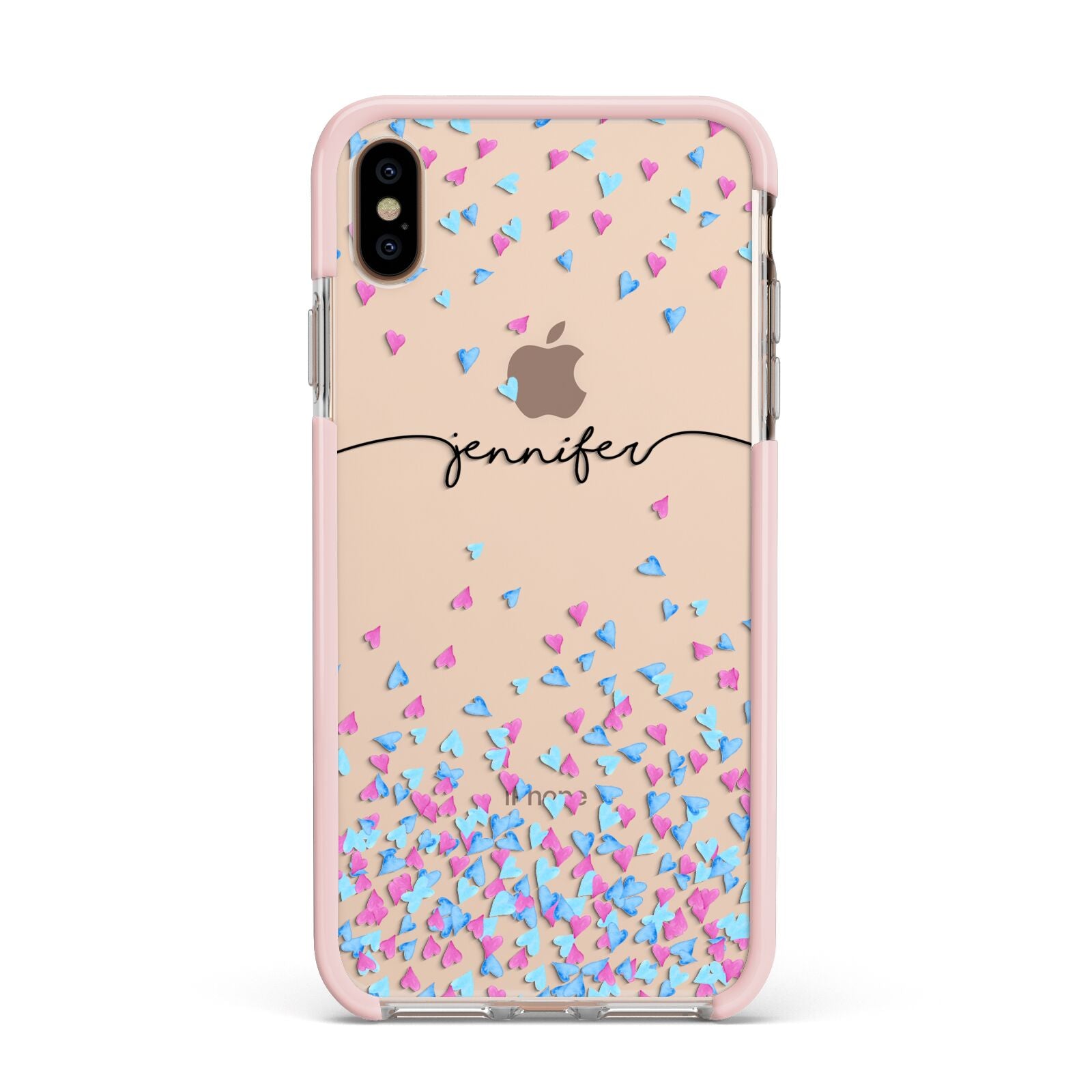 Personalised Confetti Hearts Apple iPhone Xs Max Impact Case Pink Edge on Gold Phone