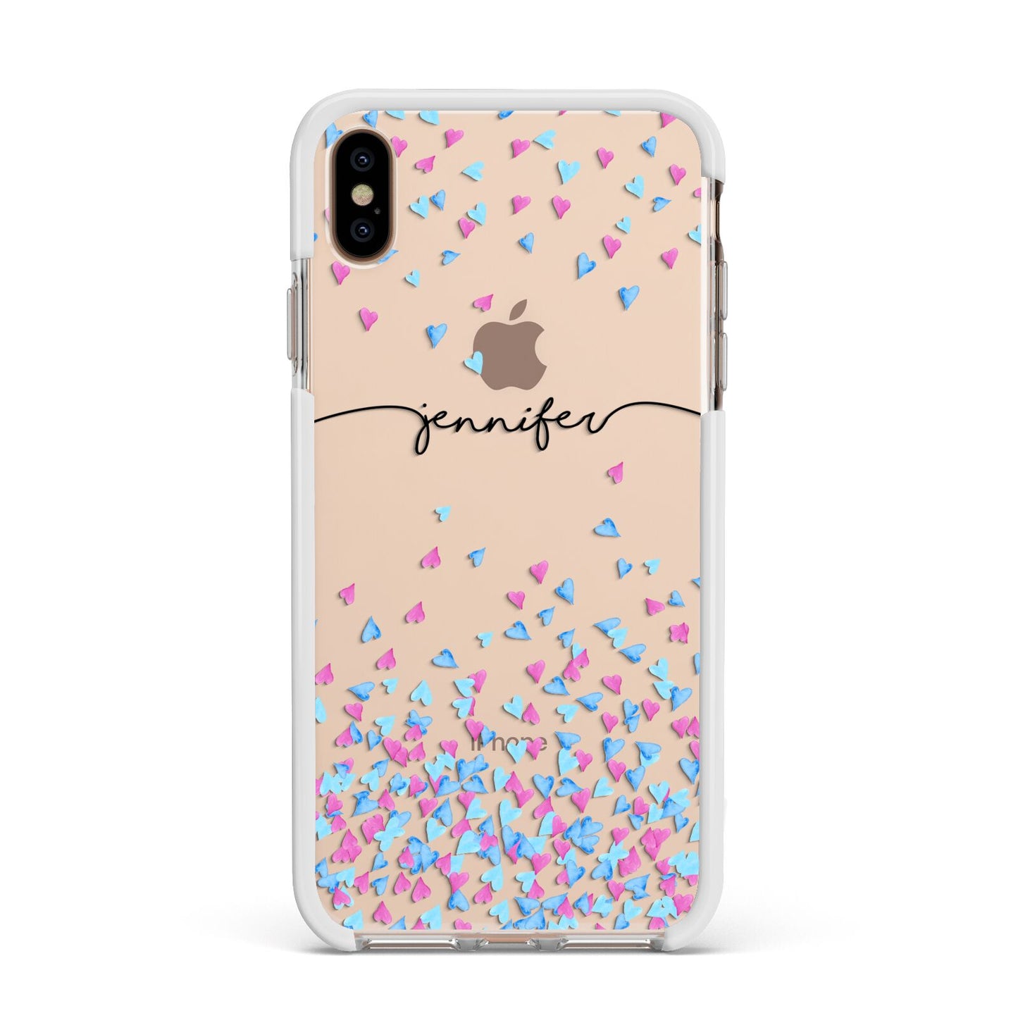 Personalised Confetti Hearts Apple iPhone Xs Max Impact Case White Edge on Gold Phone