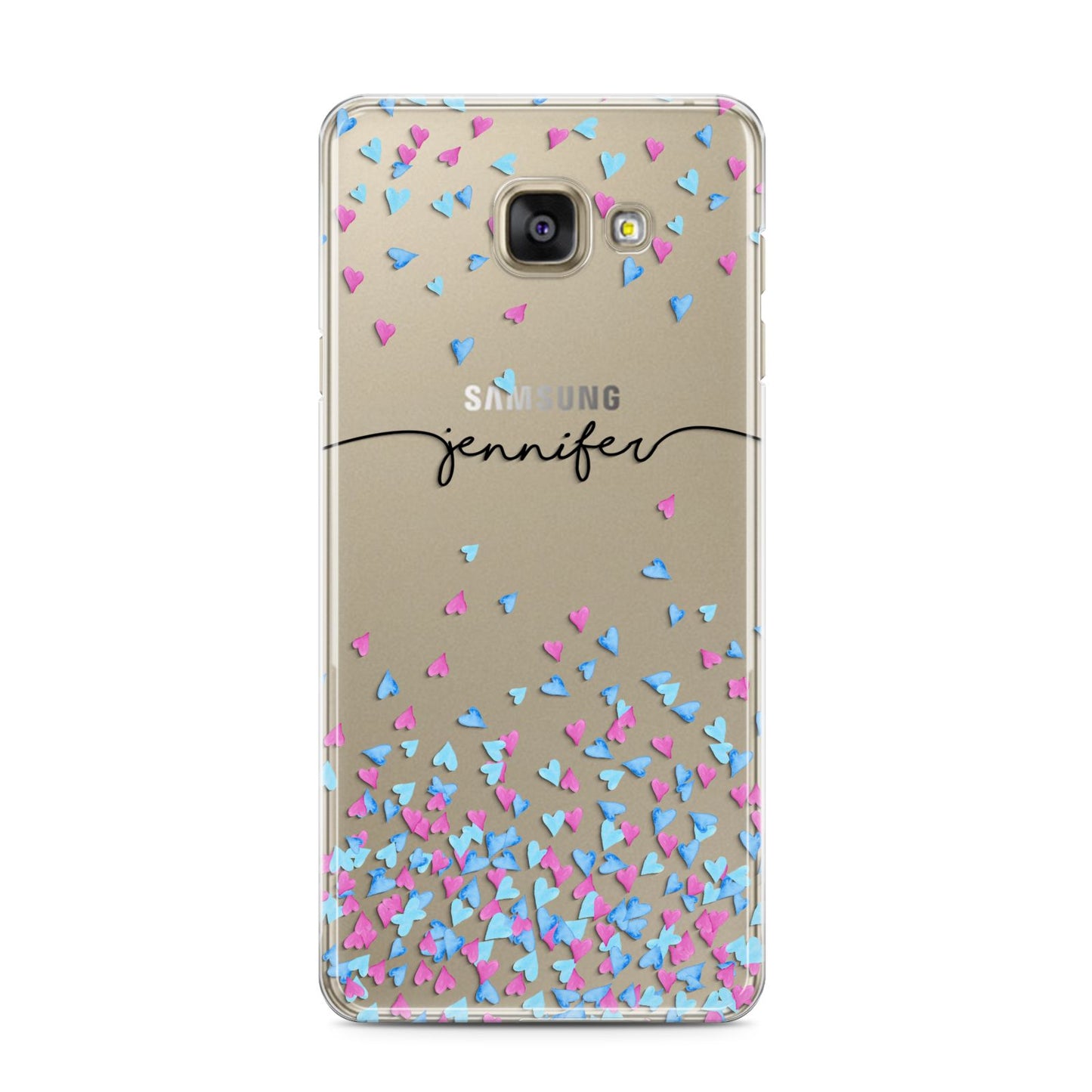 Personalised Confetti Hearts Samsung Galaxy A3 2016 Case on gold phone