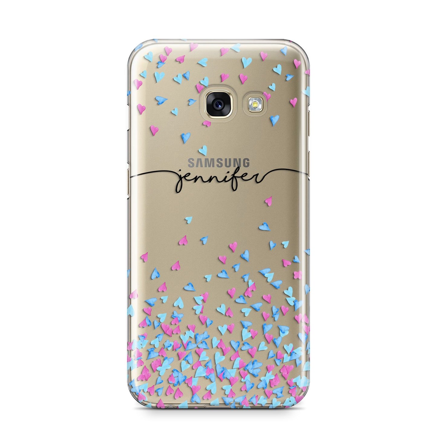 Personalised Confetti Hearts Samsung Galaxy A3 2017 Case on gold phone