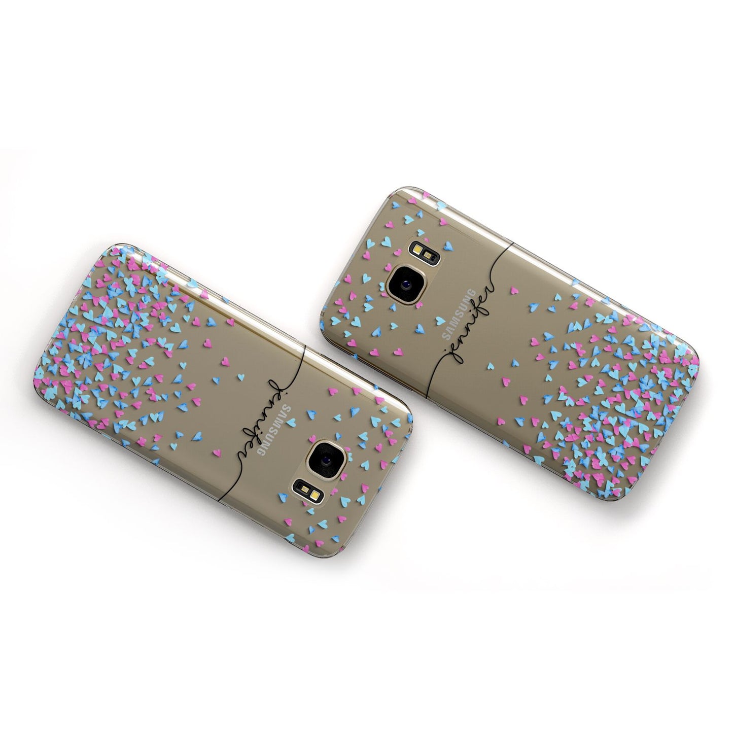 Personalised Confetti Hearts Samsung Galaxy Case Flat Overview