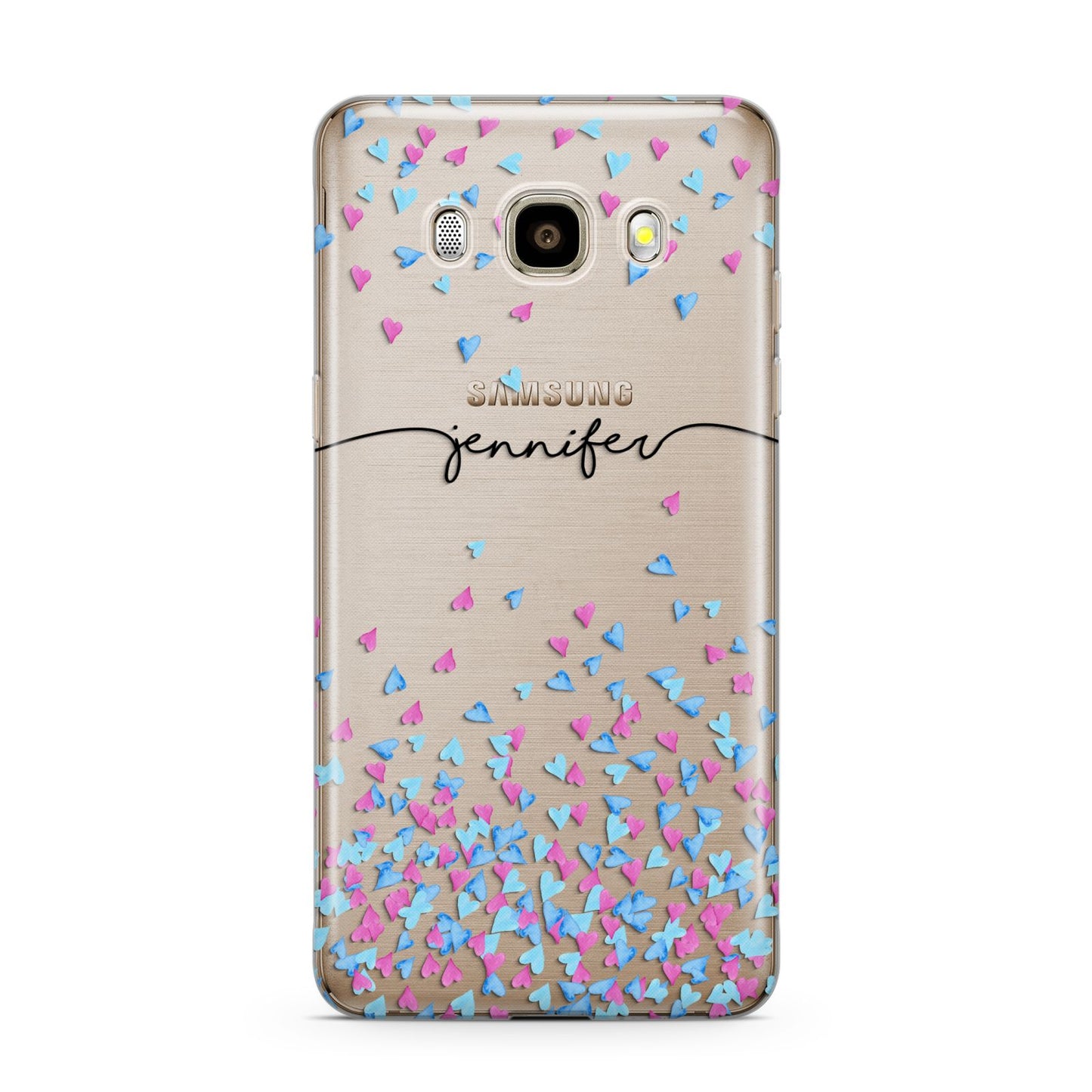 Personalised Confetti Hearts Samsung Galaxy J7 2016 Case on gold phone