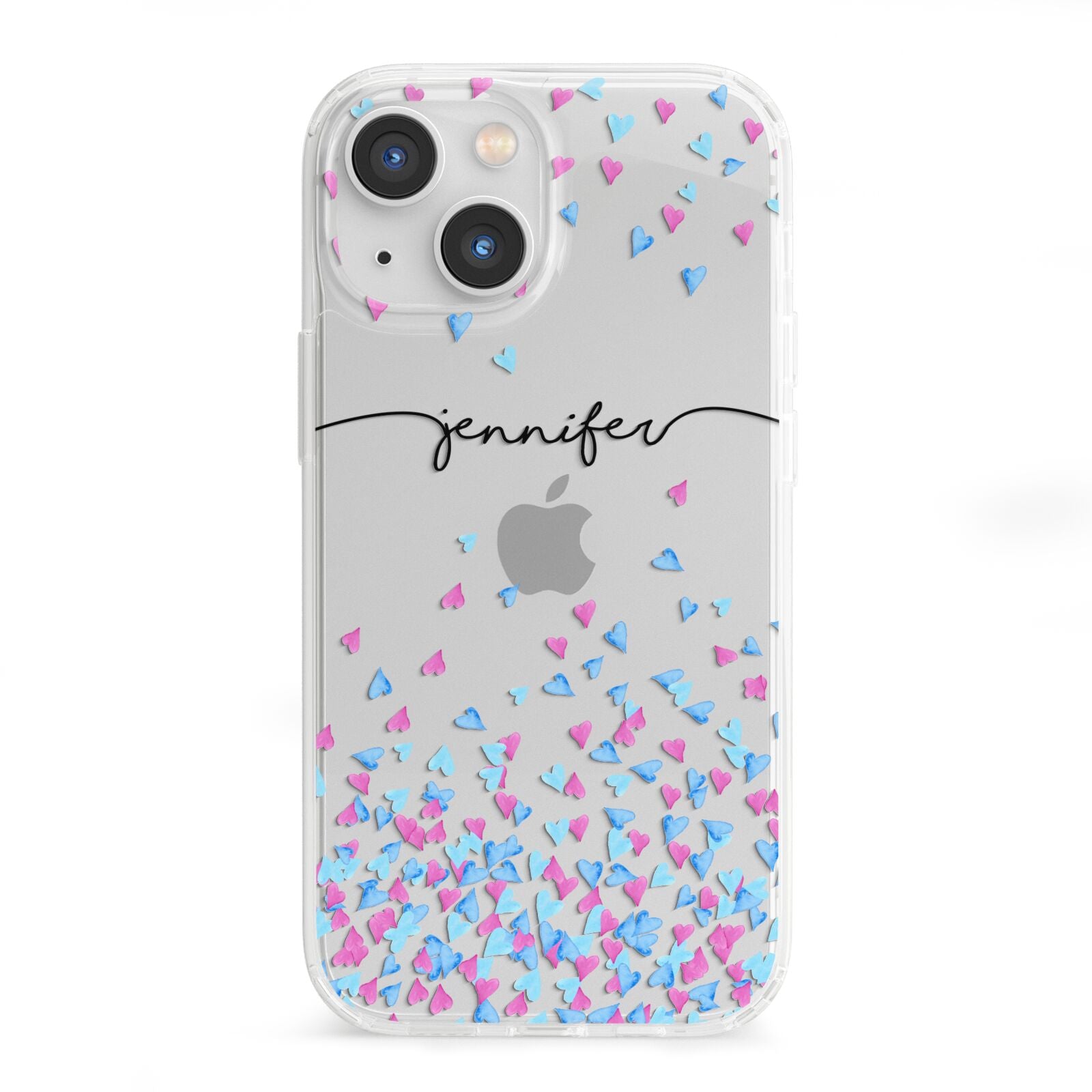 Personalised Confetti Hearts iPhone 13 Mini Clear Bumper Case