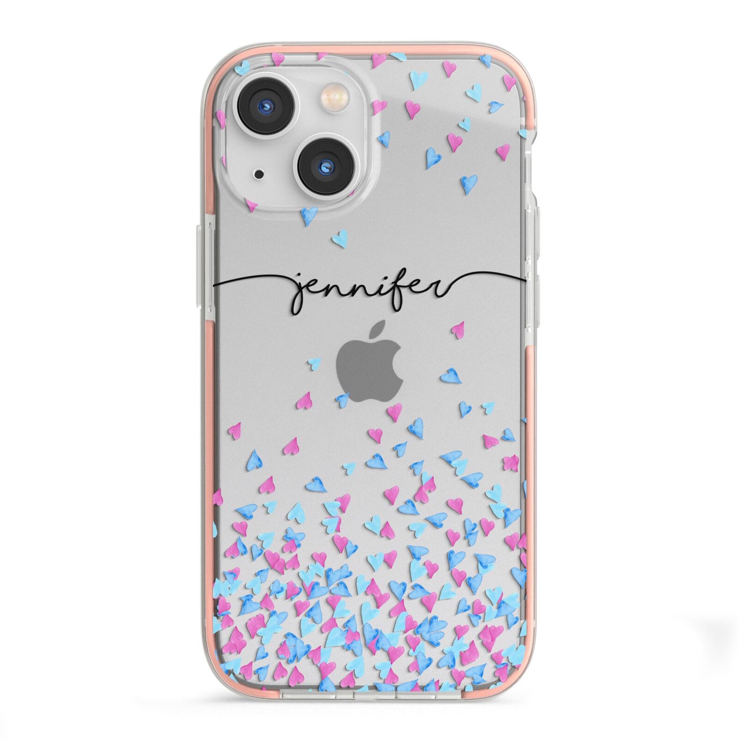 Personalised Confetti Hearts iPhone 13 Mini TPU Impact Case with Pink Edges