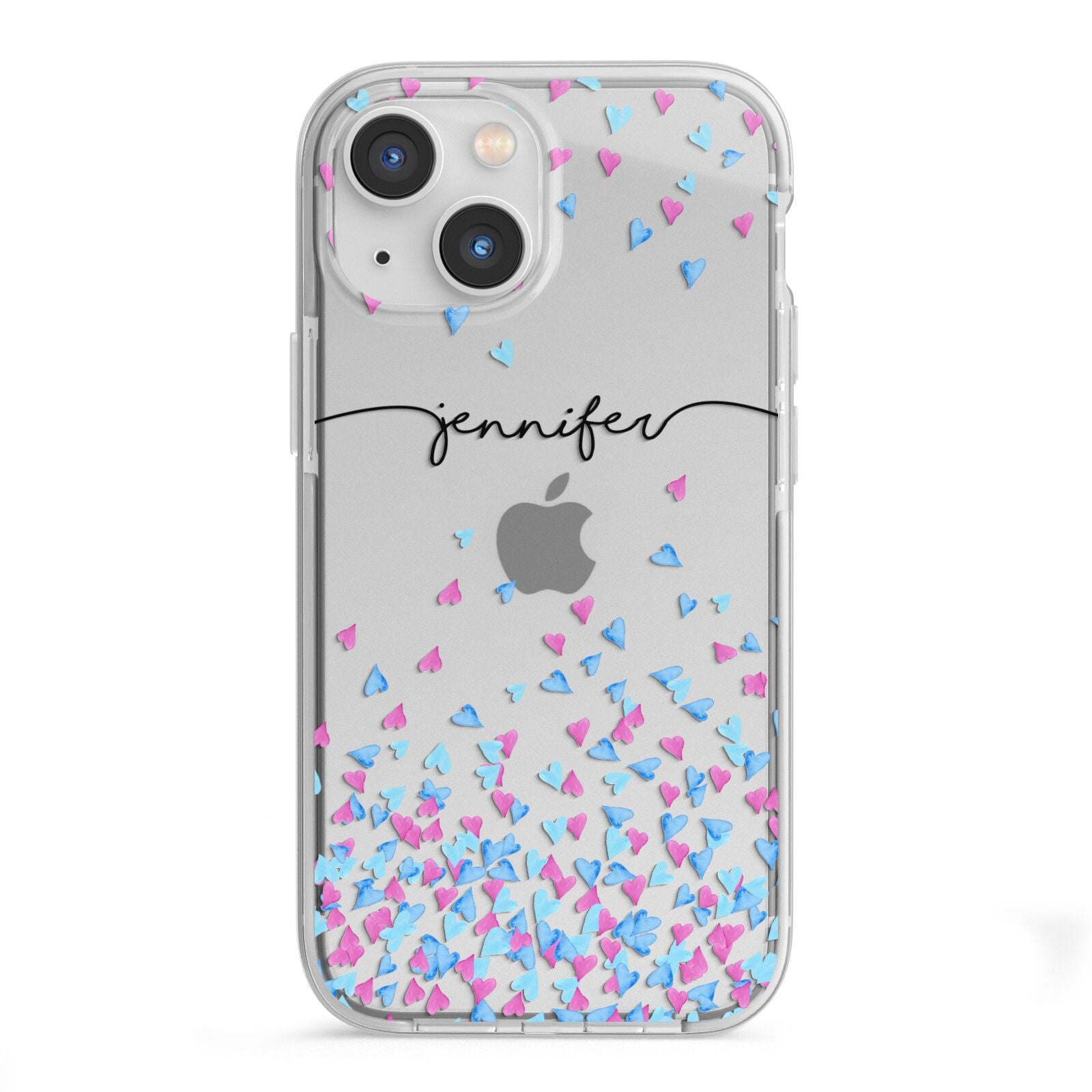 Personalised Confetti Hearts iPhone 13 Mini TPU Impact Case with White Edges