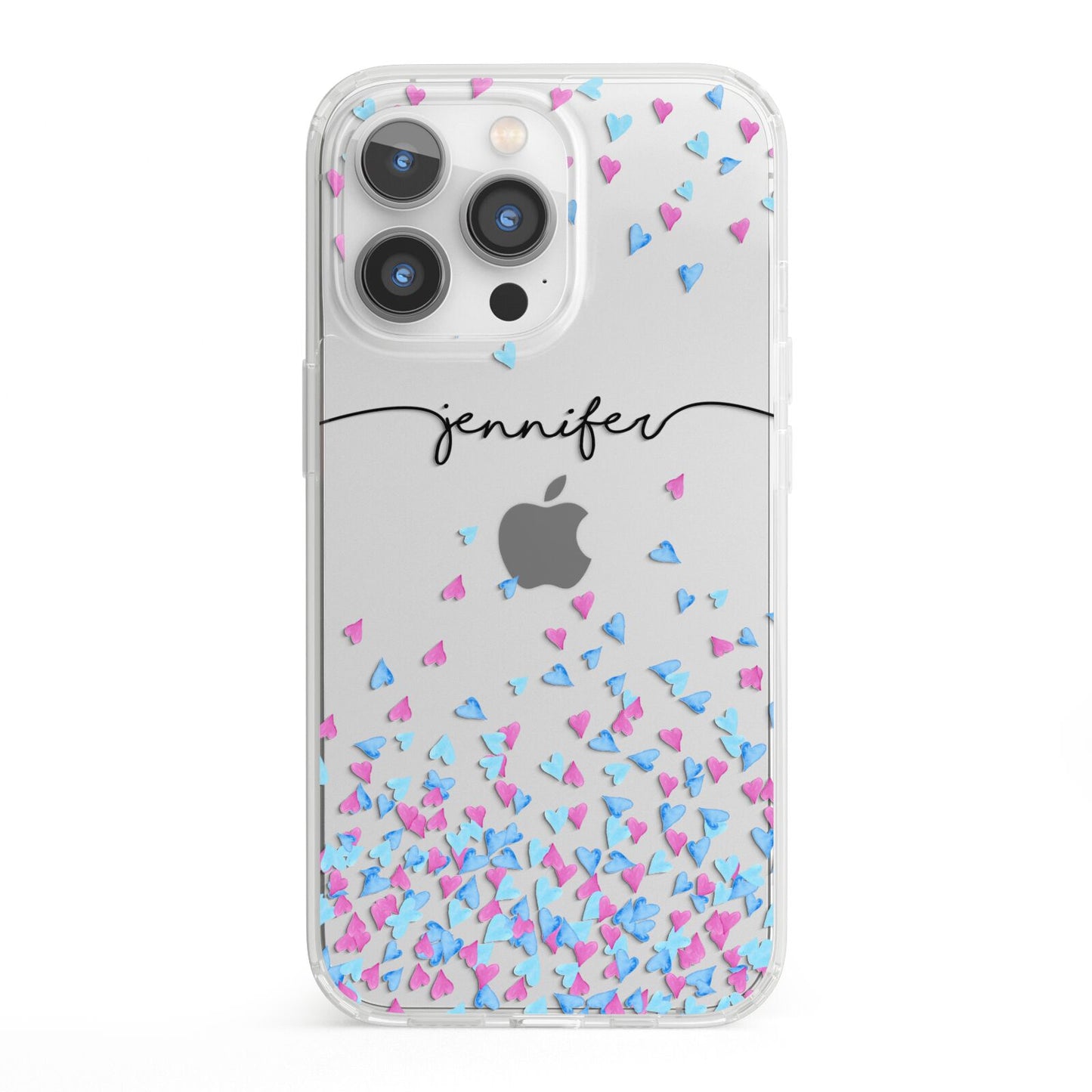 Personalised Confetti Hearts iPhone 13 Pro Clear Bumper Case