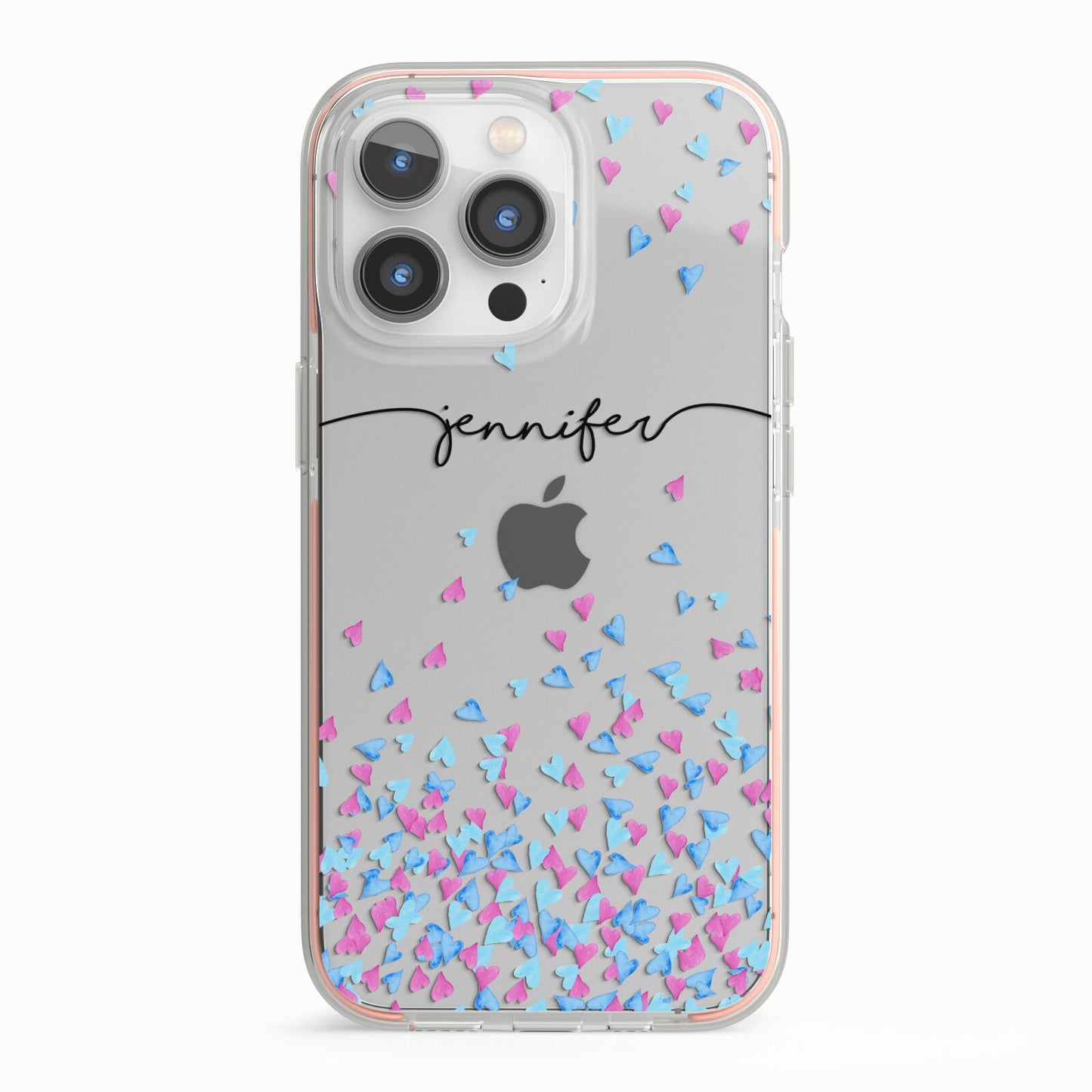 Personalised Confetti Hearts iPhone 13 Pro TPU Impact Case with Pink Edges