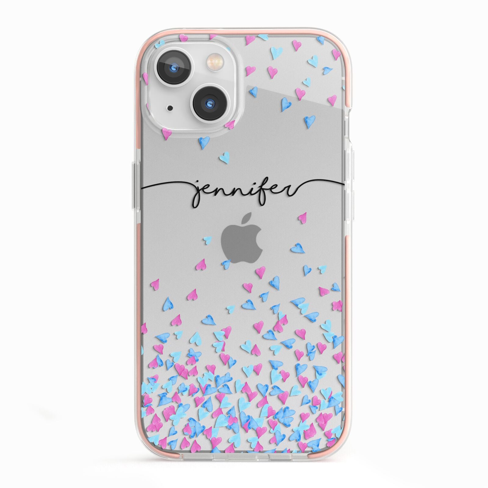Personalised Confetti Hearts iPhone 13 TPU Impact Case with Pink Edges