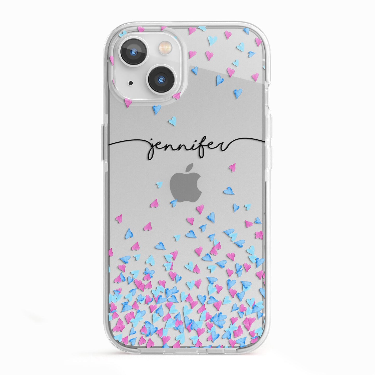 Personalised Confetti Hearts iPhone 13 TPU Impact Case with White Edges