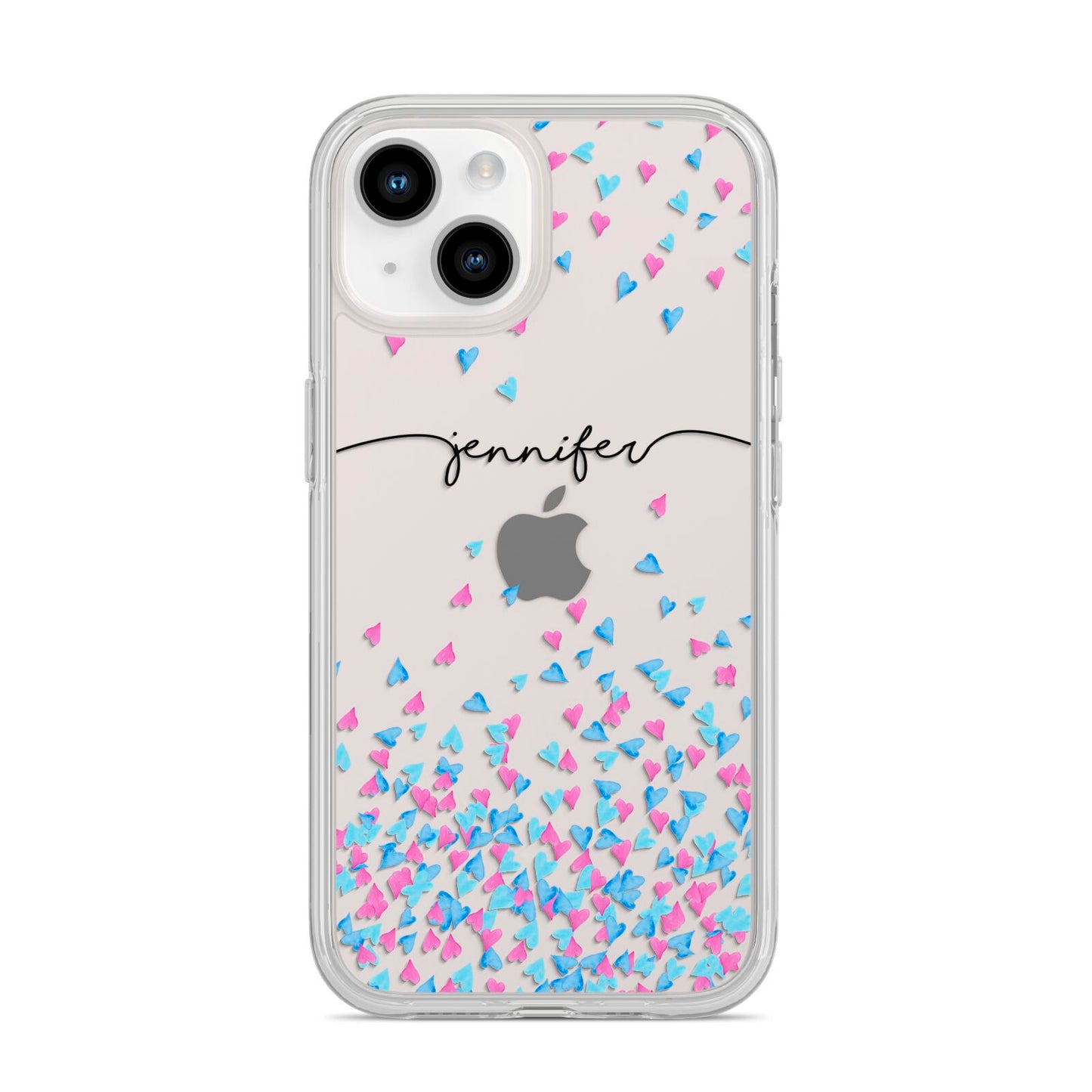Personalised Confetti Hearts iPhone 14 Clear Tough Case Starlight