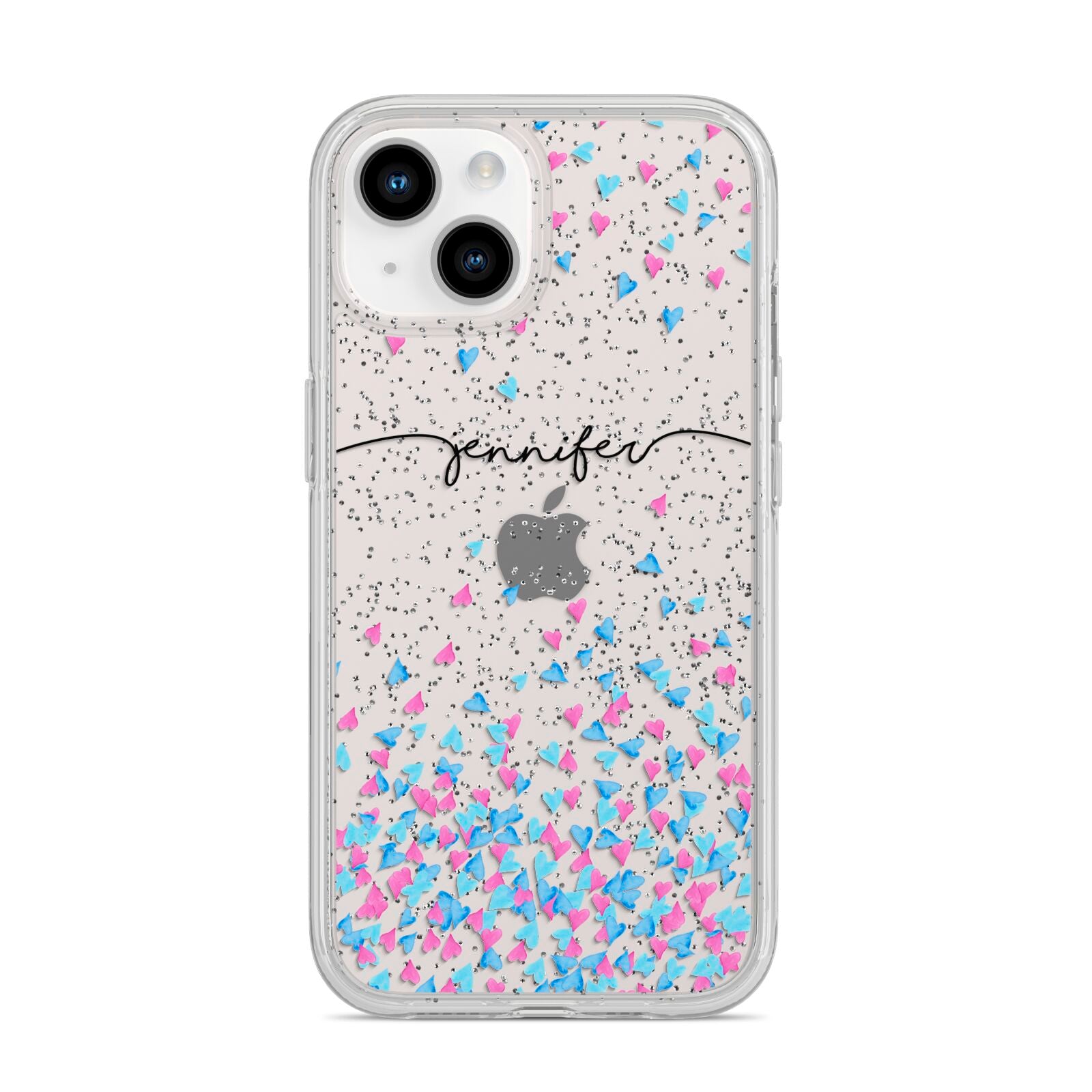 Personalised Confetti Hearts iPhone 14 Glitter Tough Case Starlight