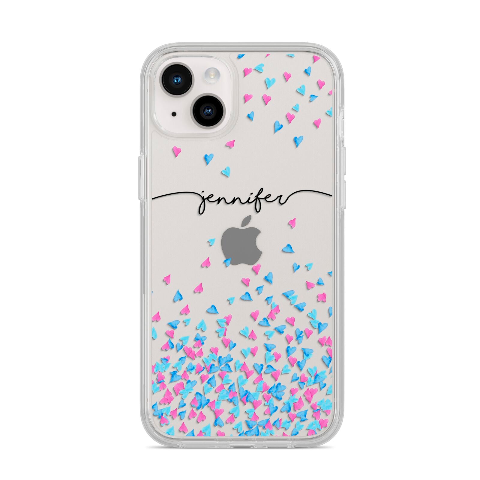 Personalised Confetti Hearts iPhone 14 Plus Clear Tough Case Starlight