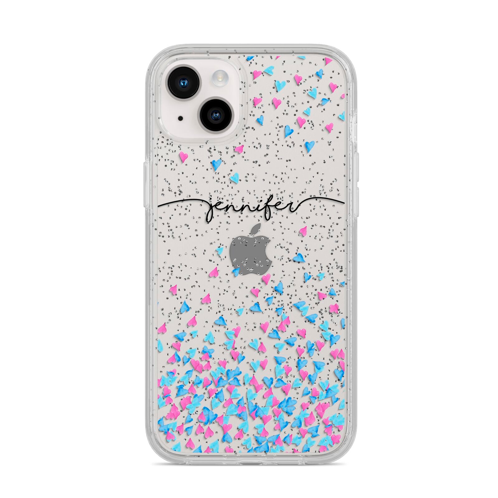 Personalised Confetti Hearts iPhone 14 Plus Glitter Tough Case Starlight