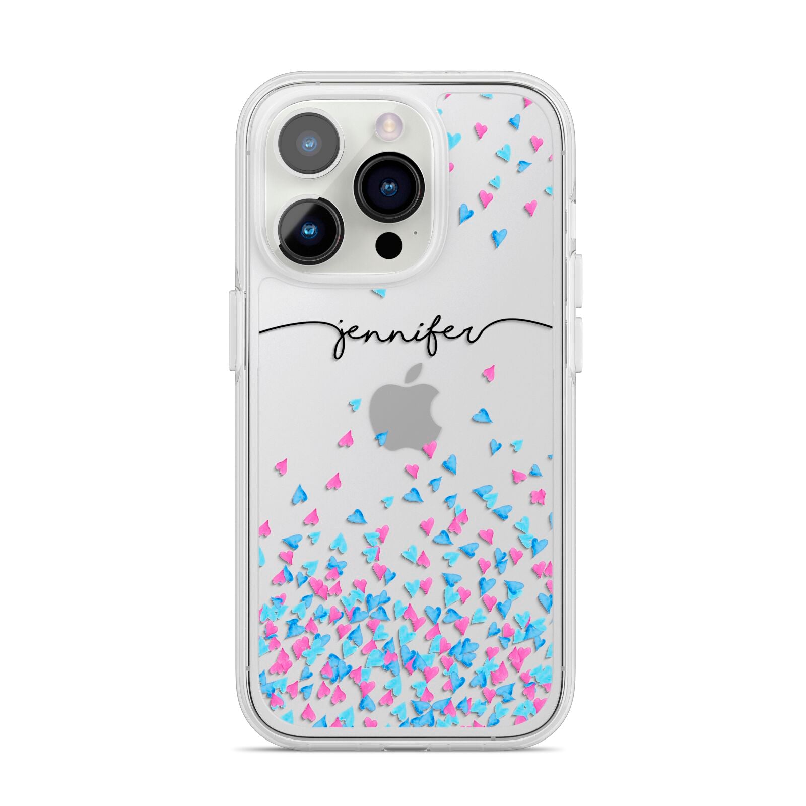 Personalised Confetti Hearts iPhone 14 Pro Clear Tough Case Silver